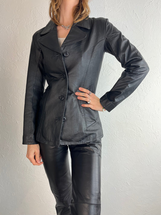 Y2K 'Le Chateau' Black Leather Jacket / XS