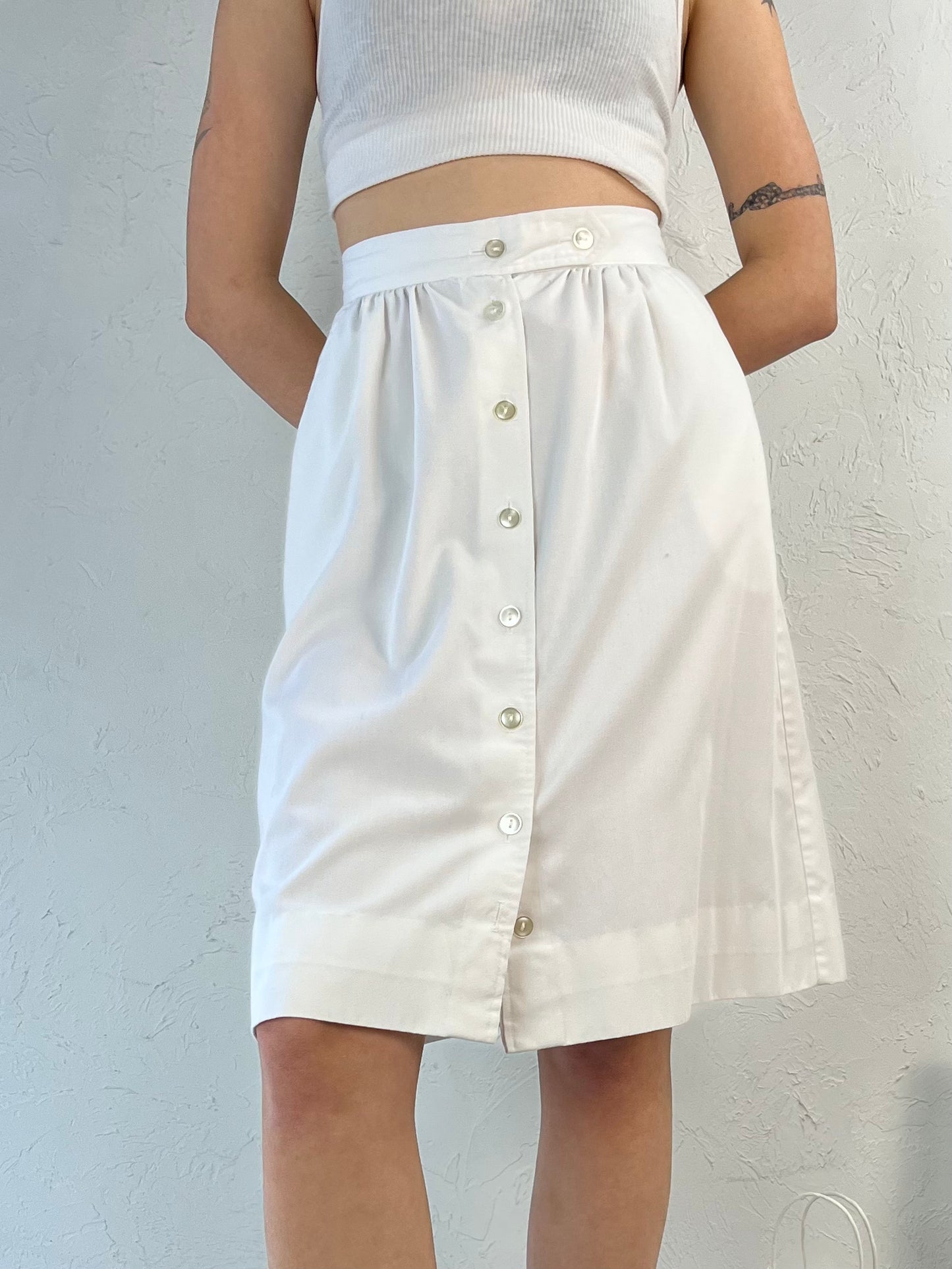70s Union Made White Button Up A Line Skirt / Small