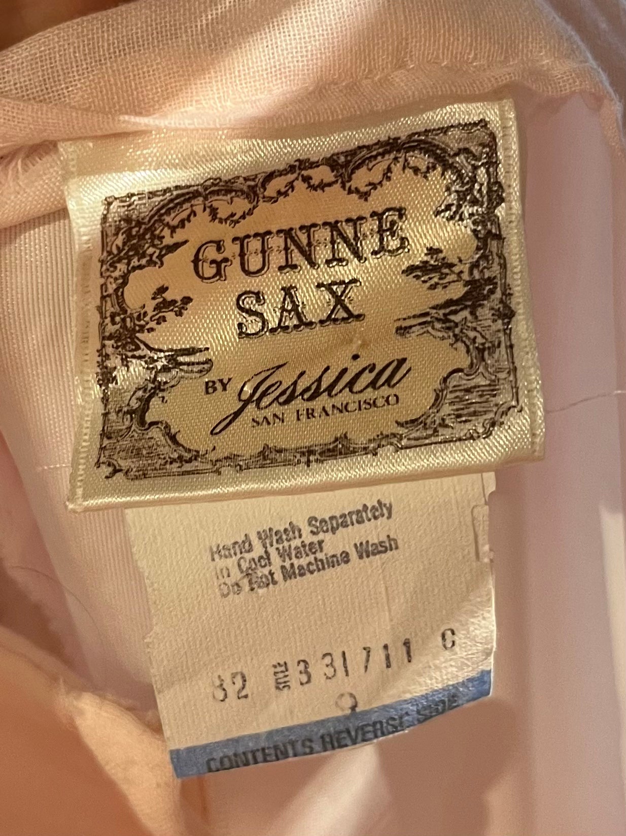 70s ‘Gunne Sax’ Baby Pink White Lace Gunne Sax Peasant Dress / X-Small