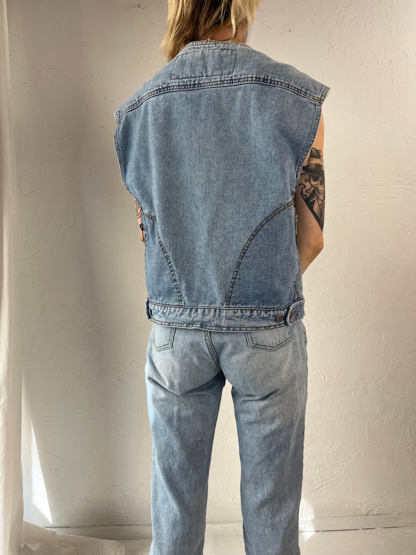 90s 'Harley Davidson' Zip Up Denim Vest / Small