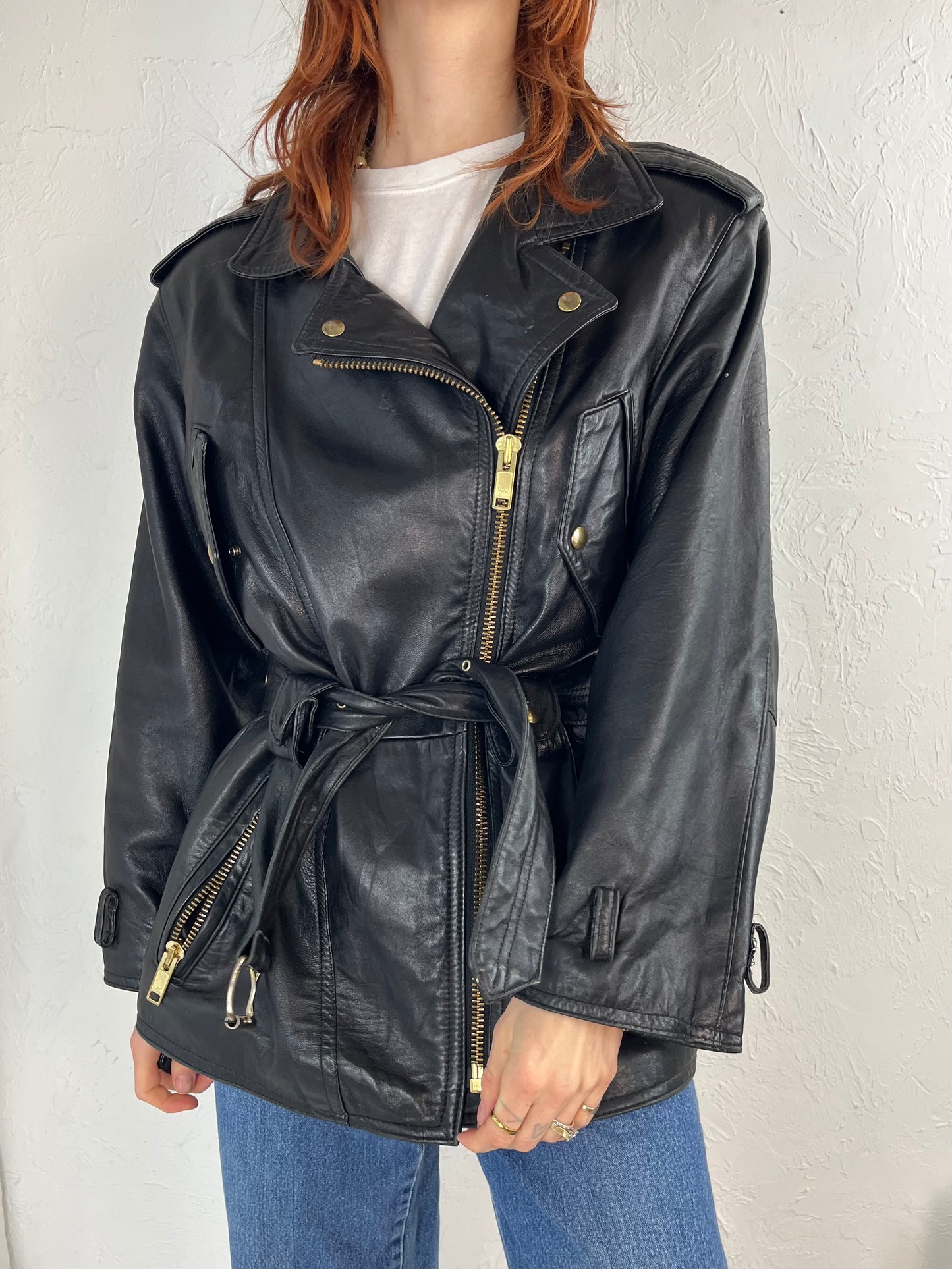 90s 'Oscar Leopold' Leather Moto Jacket / Large