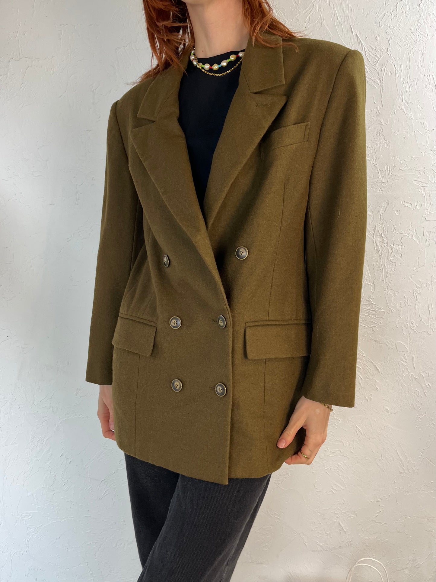 90s 'Best' Green Double Breasted Blazer Jacket / Medium