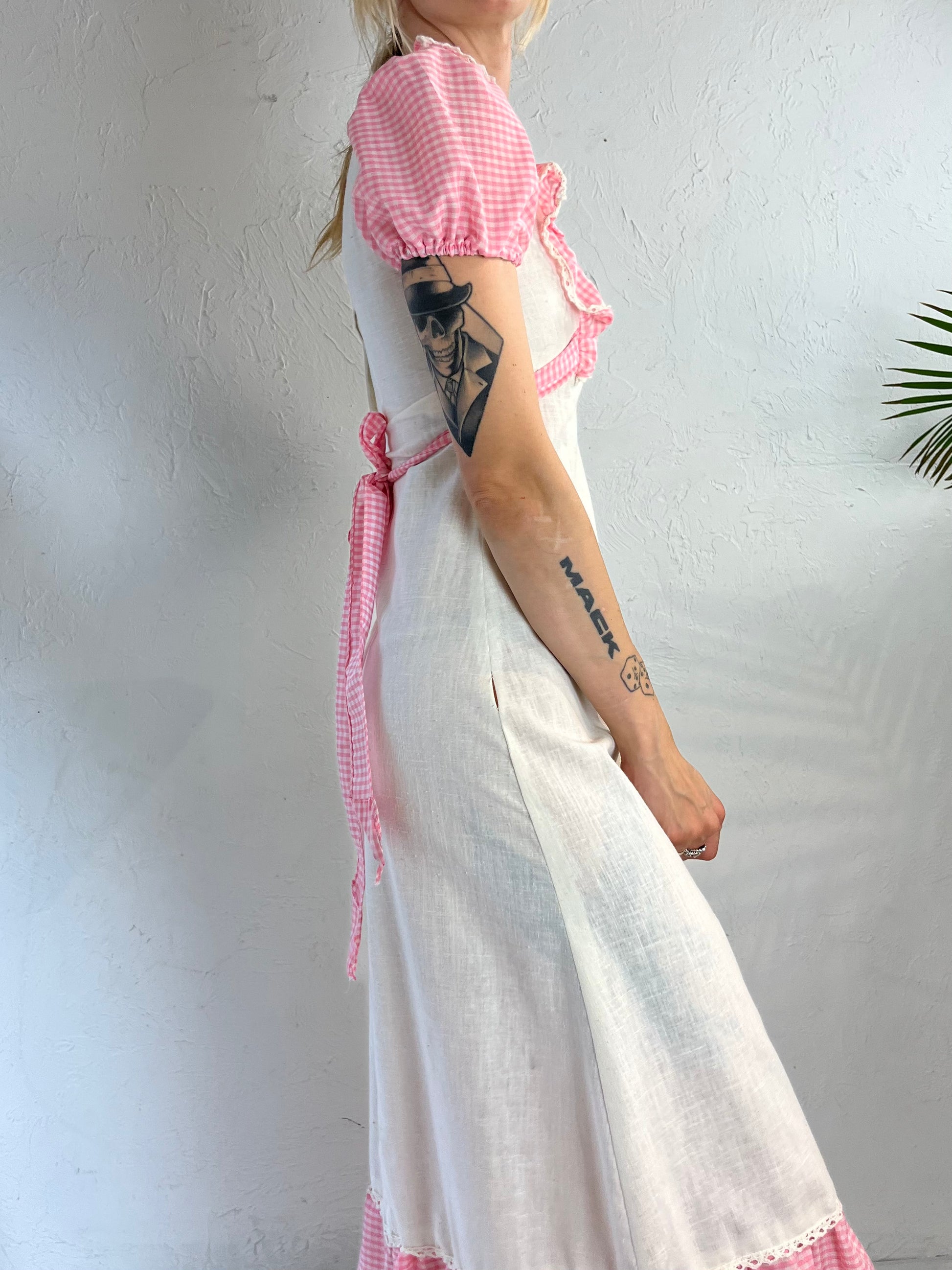 90s gingham dress Vtg Moschino 90s Black White Gingham Print Dress 44 L