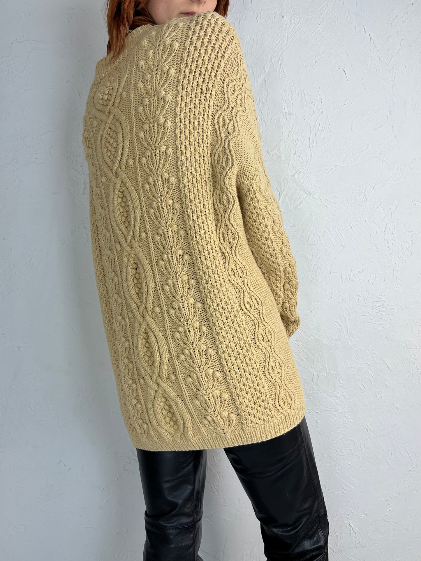90s 'Express' Beige Cotton Ramie Oversized Knit Sweater / Small