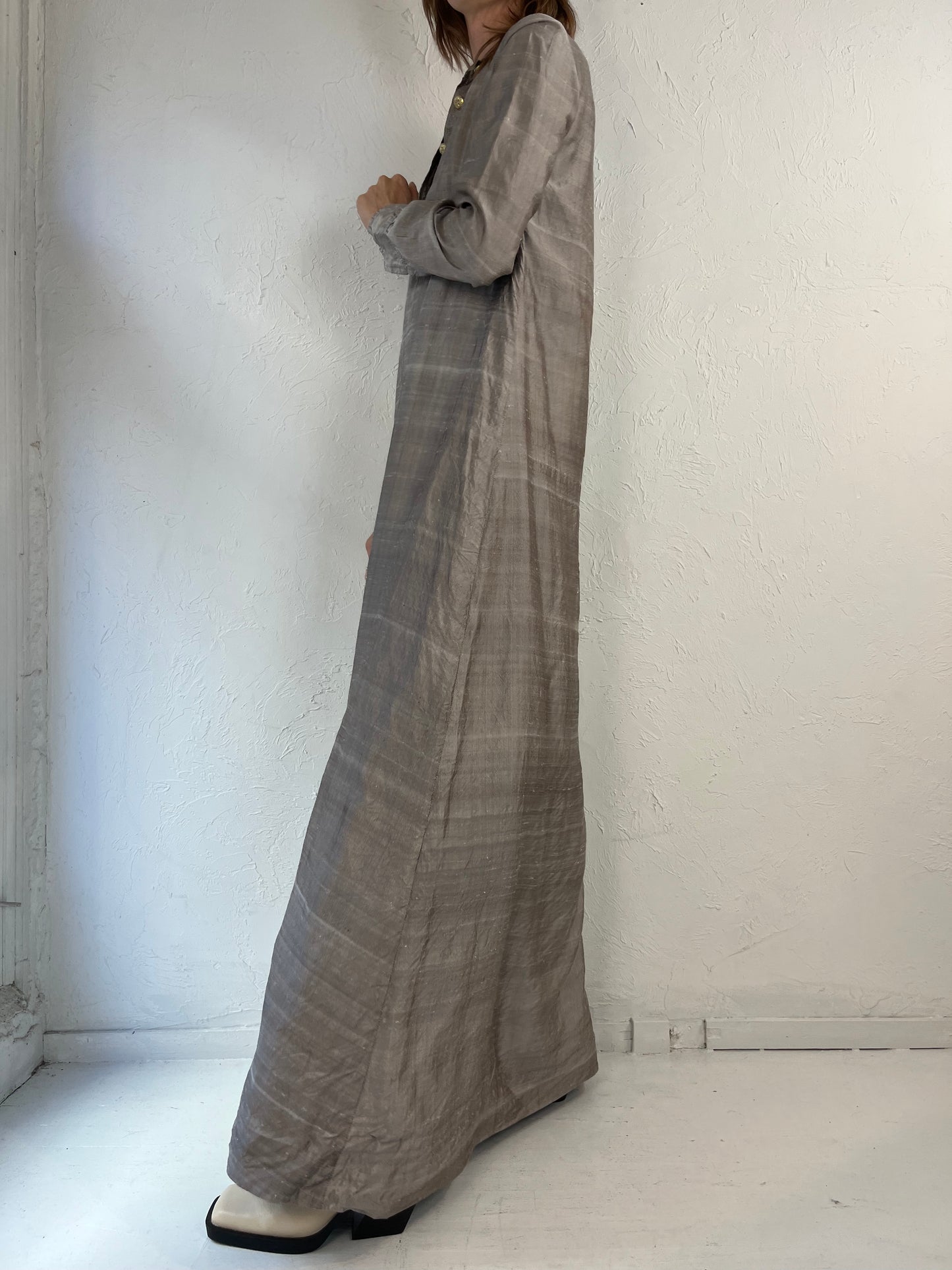 80s Gray Long Sleeve Kaftan Dress / Small