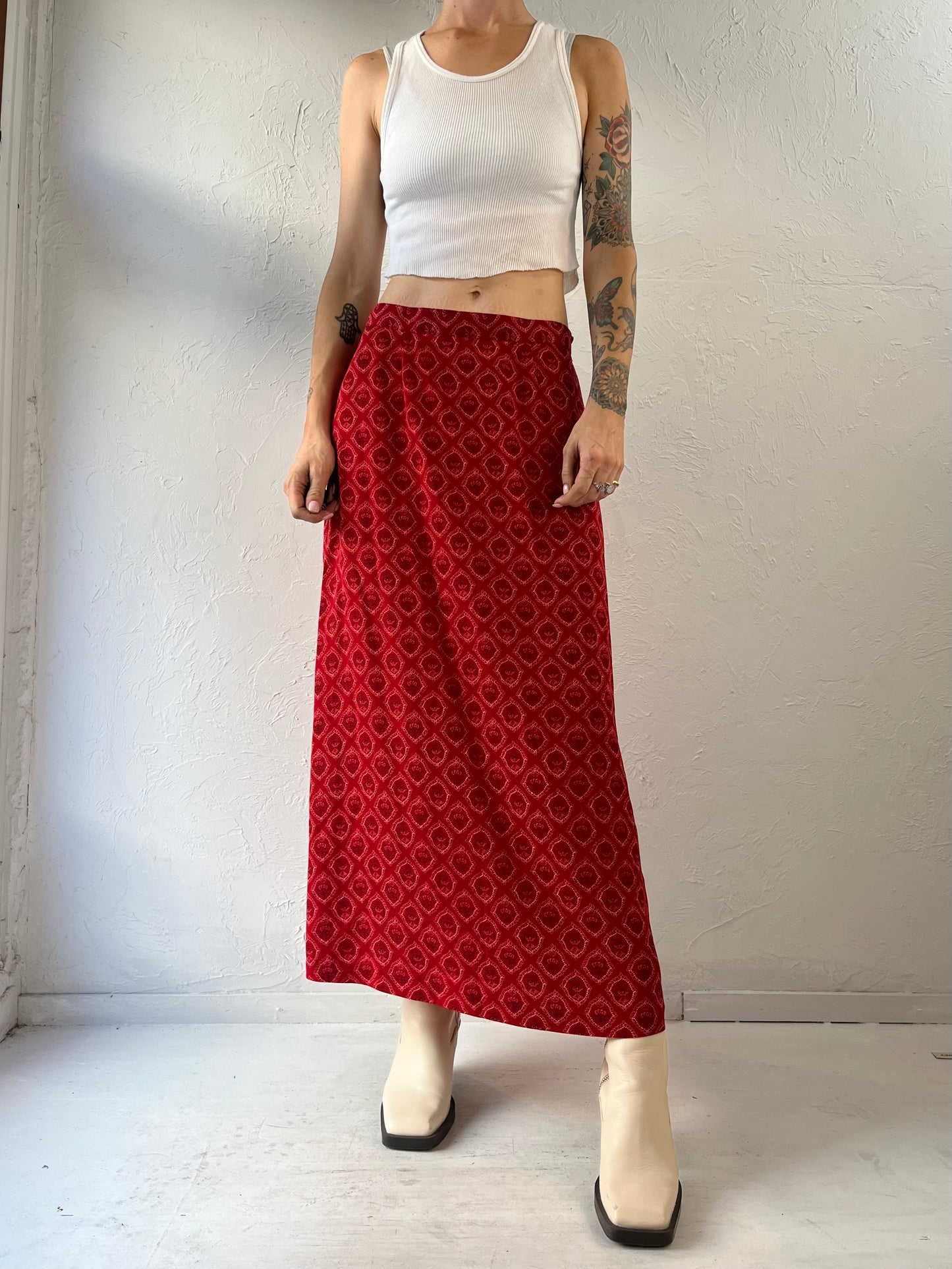 80s 'Sag Harbor' Red Midi Skirt / Medium