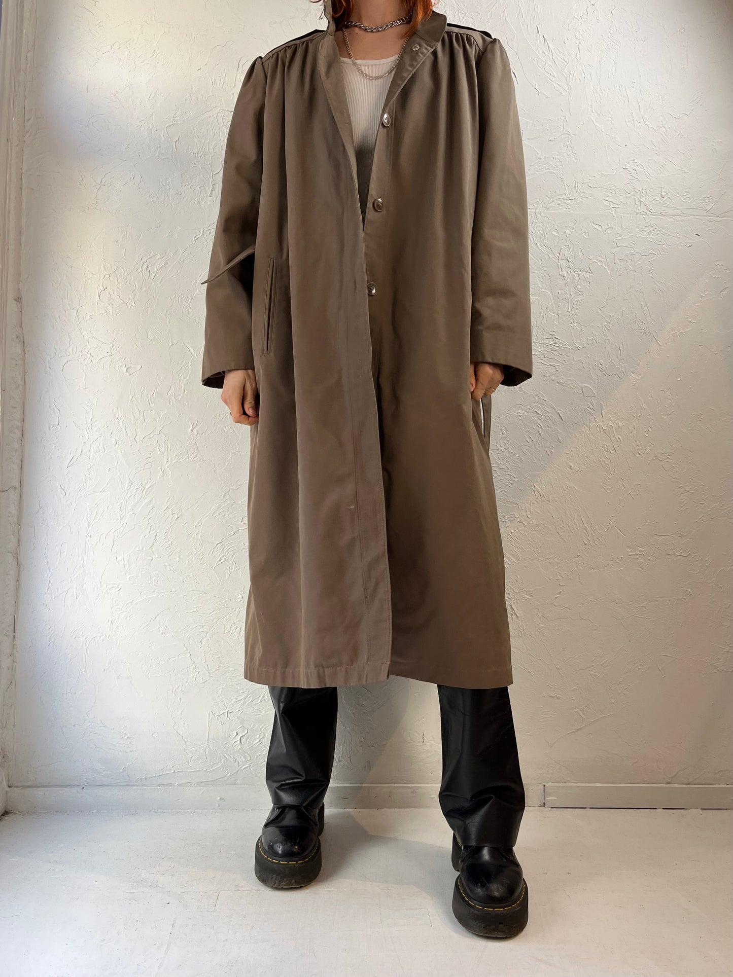 80s 90s 'London Towne' Faux Fur Lined Classic Trench Coat / Large