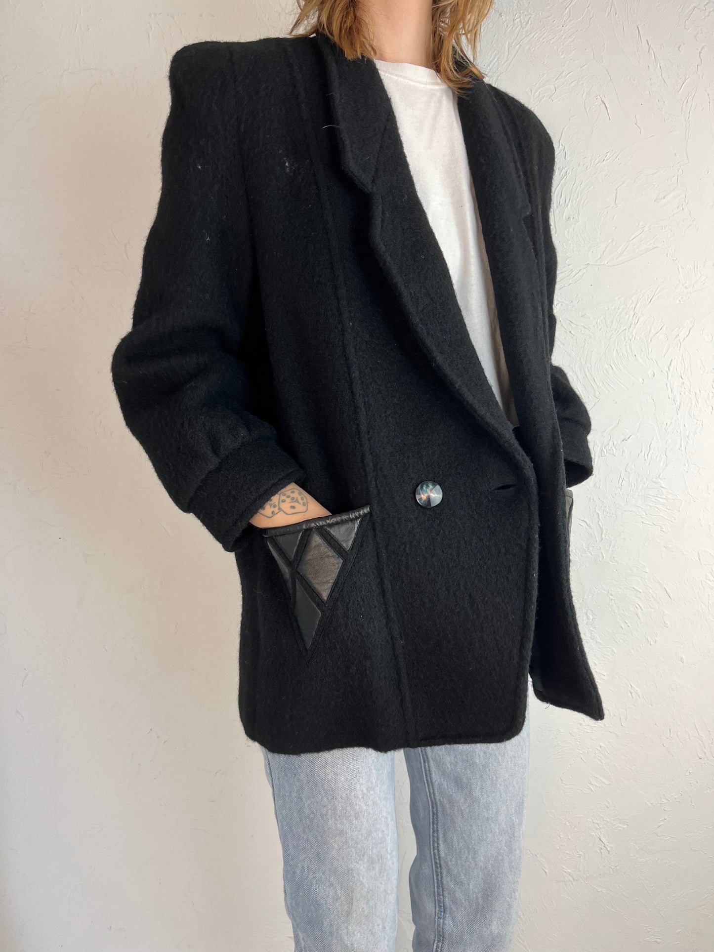 90s 'Konen' Black Wool Jacket / Medium