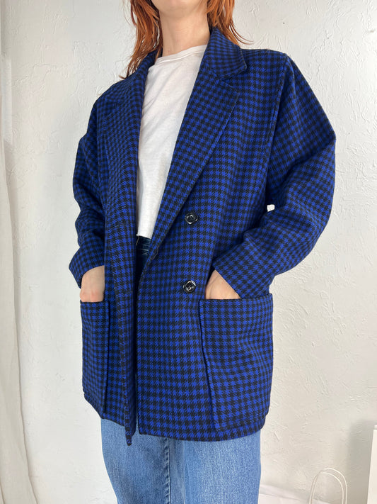80s 'Edward Chapman' Double Breasted Blue Plaid Blazer Jacket /  Large