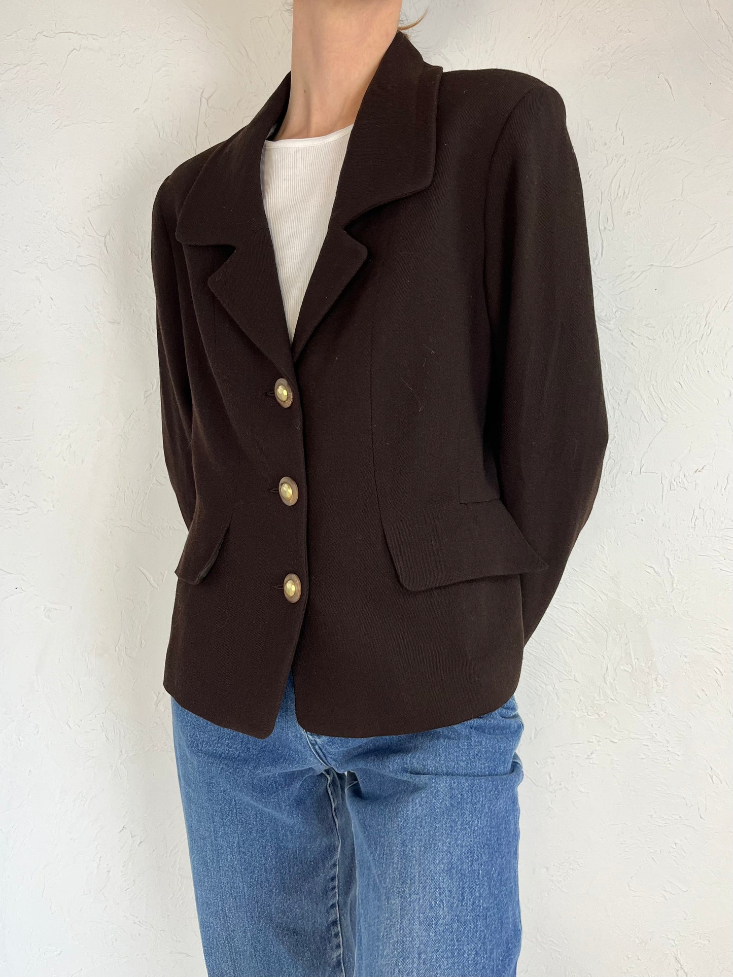 90s 'NM' Brown Wool Fitted Blazer Jacket / Large