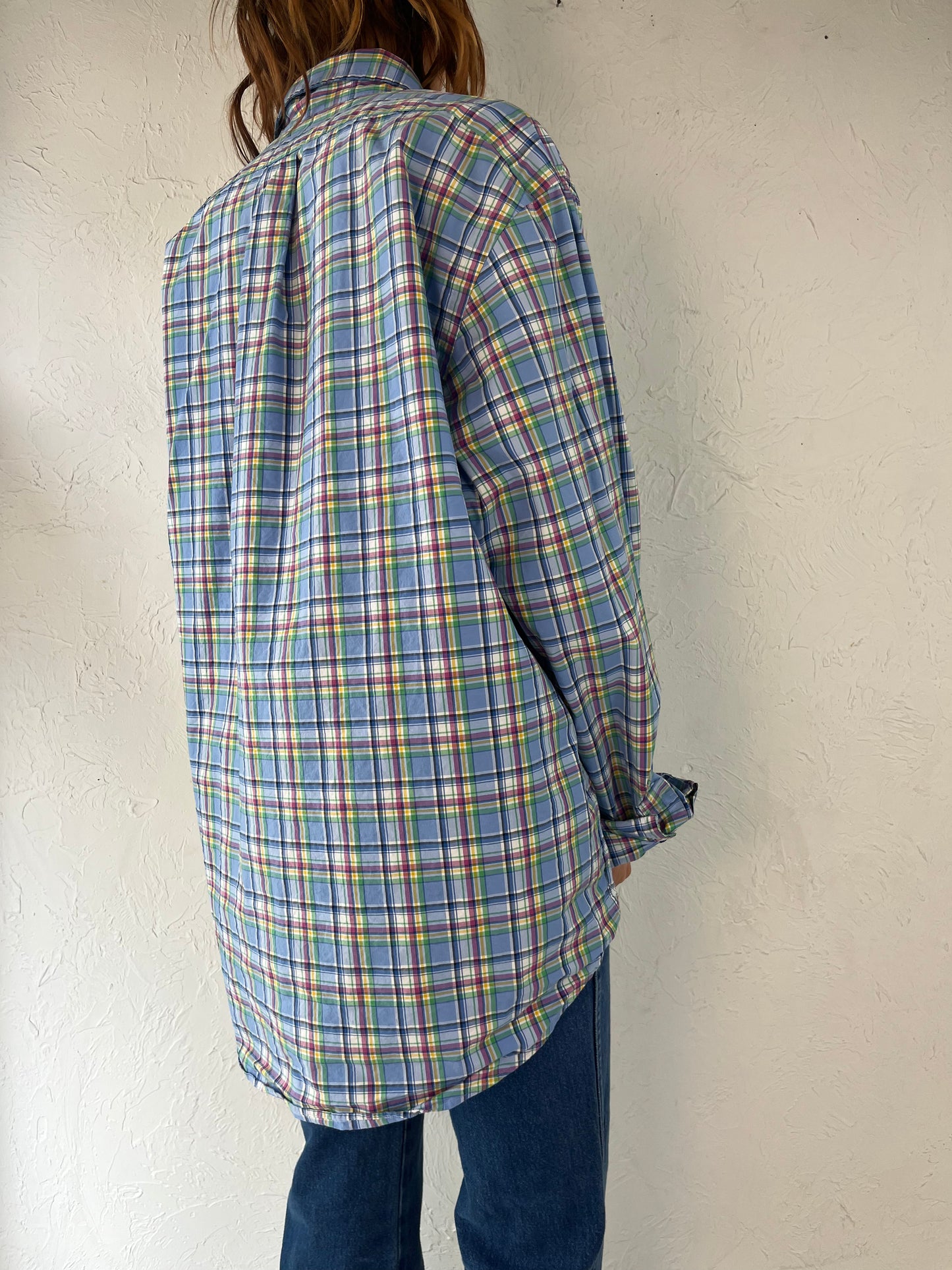 Y2k 'Ralph Lauren' Blue Plaid Button Up Shirt / XL