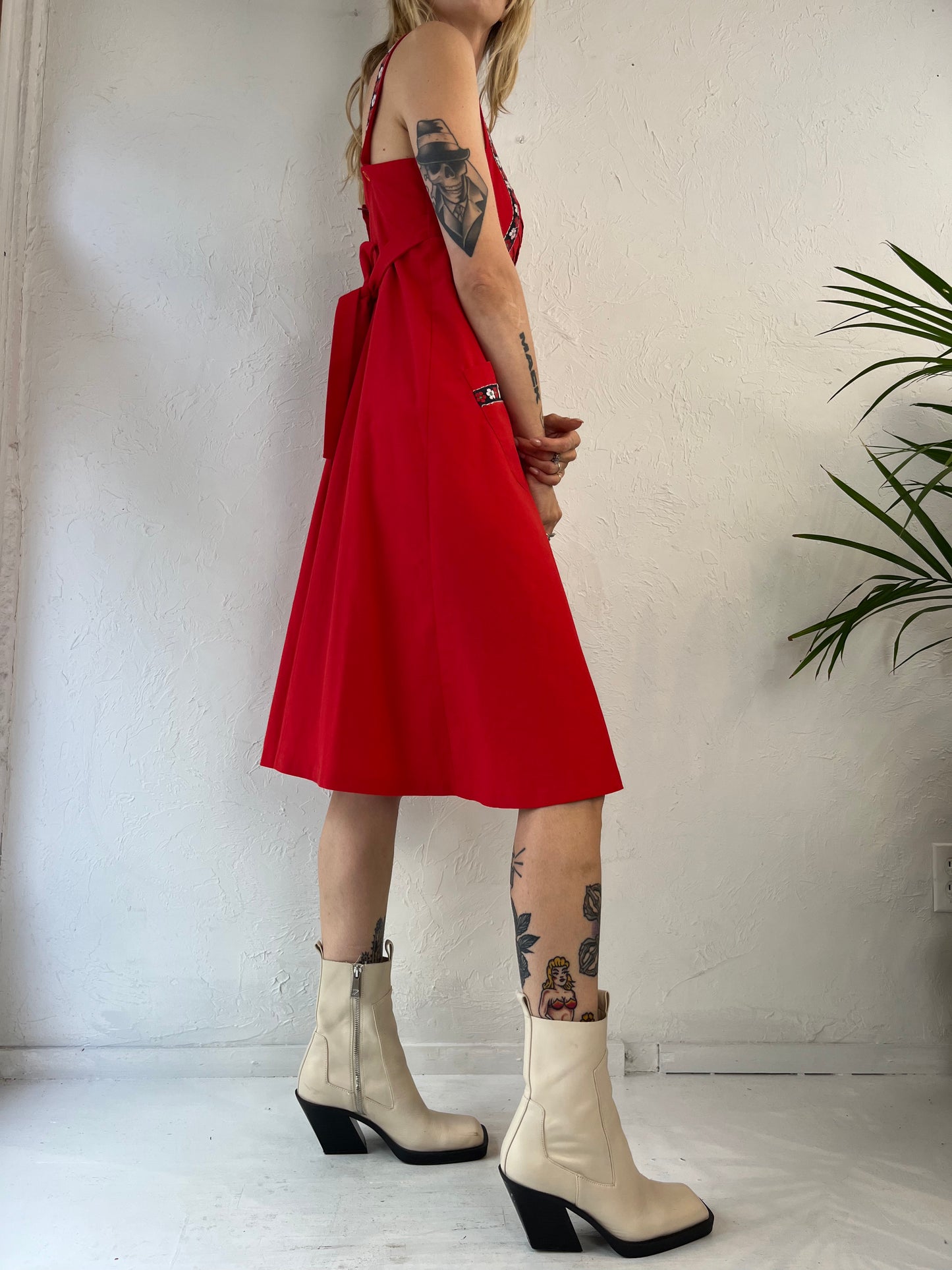 70s Red Sleeveless Mini Shift Dress / Small