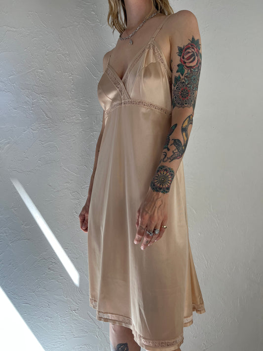 70s 'Formfit' Made in USA Peach Nylon Slip Dress Nightgown / Small