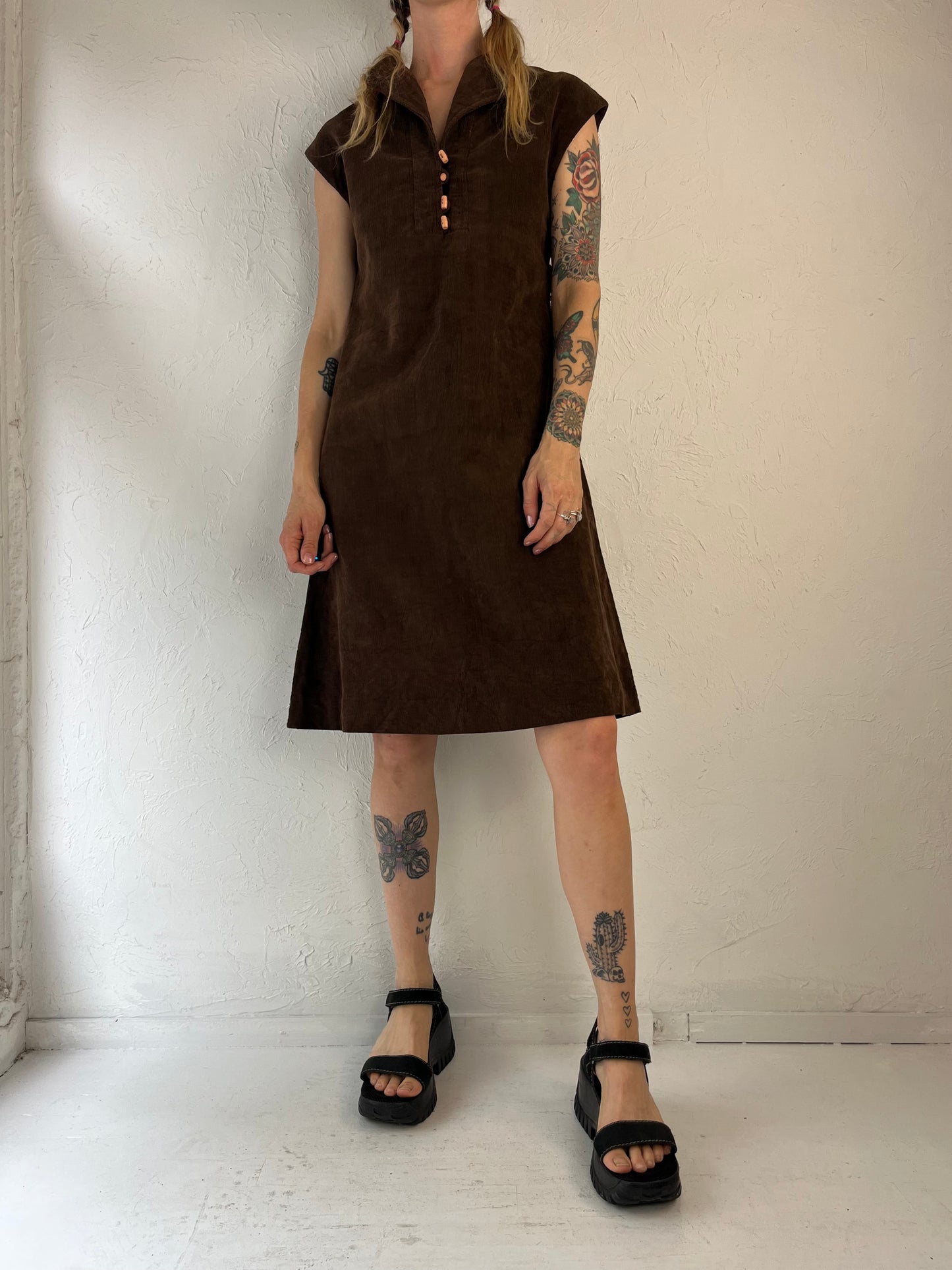 90s Brown Corduroy Sleeveless Dress / Small - Medium