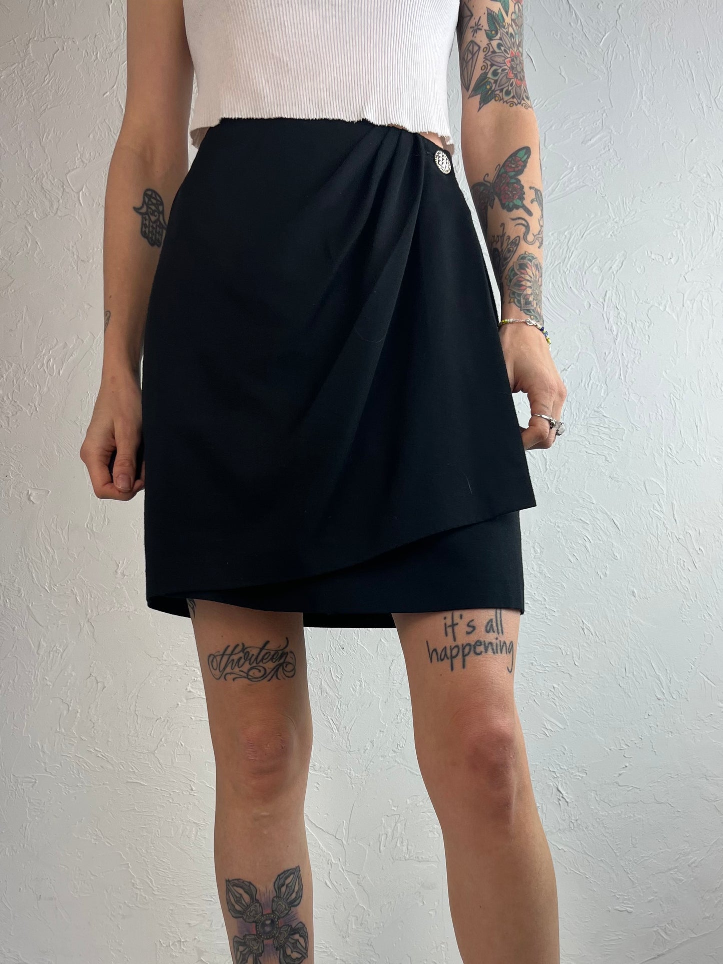90s 'Collection' Black Mini Wrap Skirt / Small