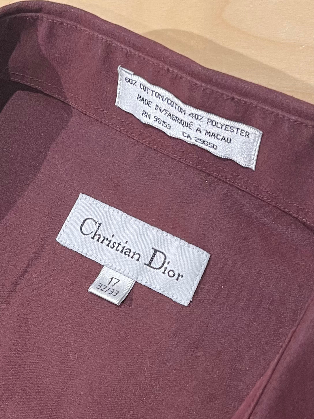 Vintage 'Christian Dior' Burgundy Dress Shirt / Large