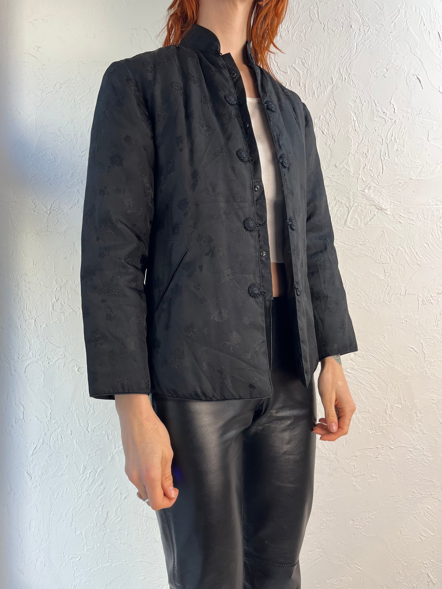 Vintage Black Rayon Brocade Evening Jacket / Small