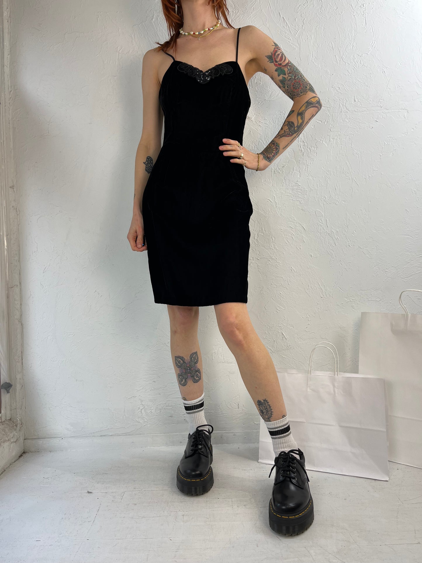 90s 'Jay Jacobs' Black Velvet Evening mini Dress / Small