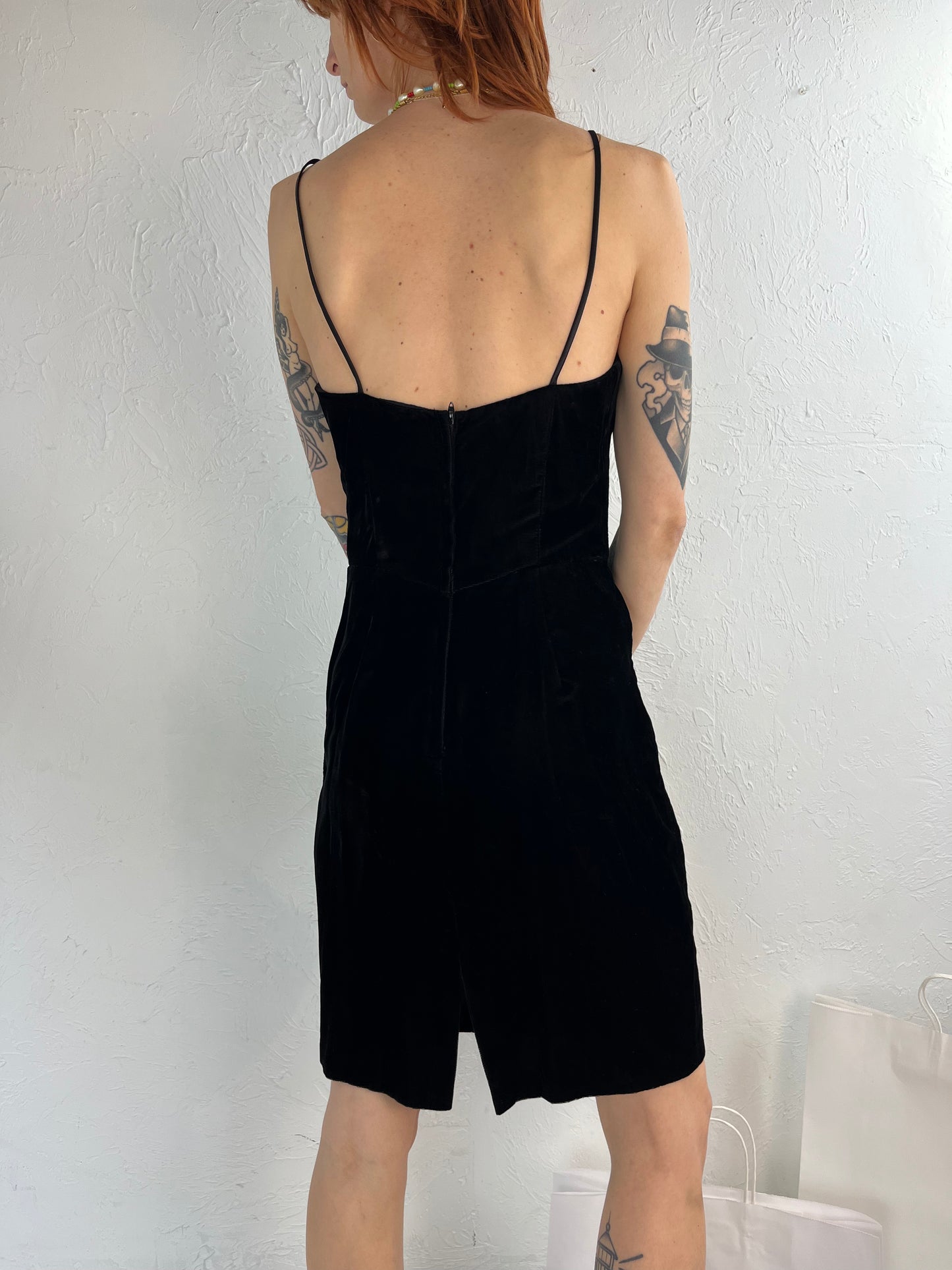 90s 'Jay Jacobs' Black Velvet Evening mini Dress / Small