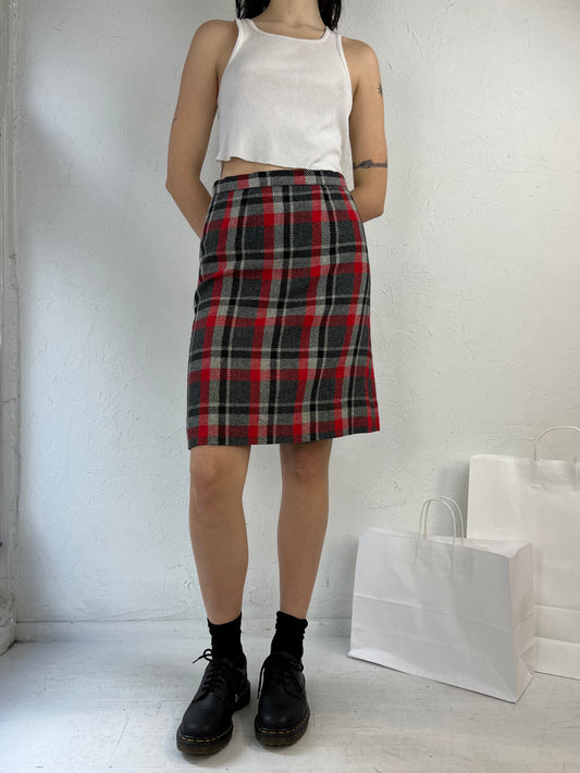 70s 'Noriko' Classic Plaid Wool Skirt / Small - Medium
