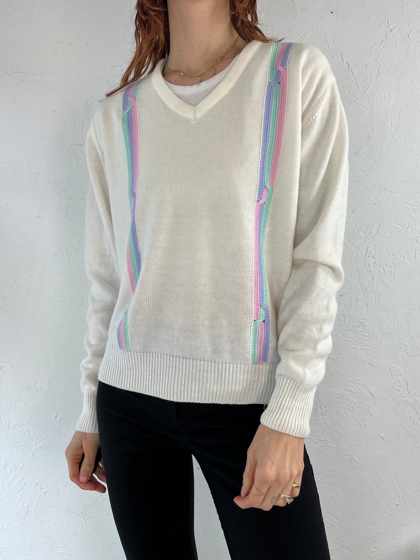 90s 'Slazenger' Acrylic Knit V Neck Sweater / Medium