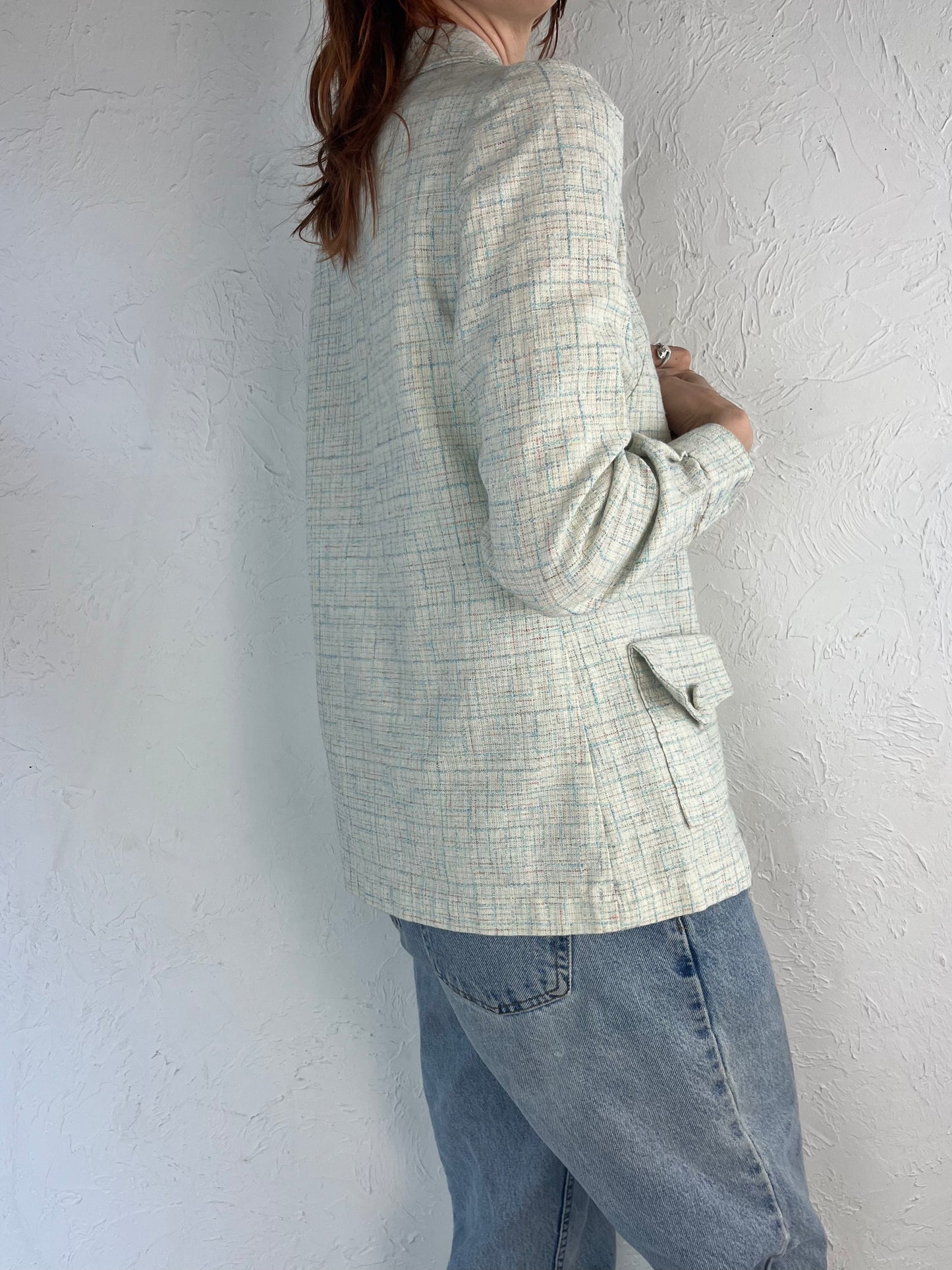 70s Pastel Tweed Linen Knit Jacket / Small