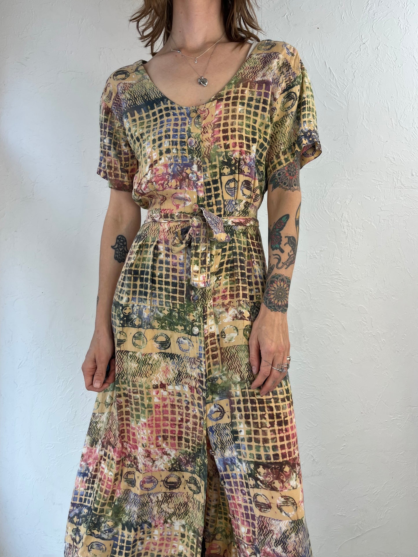 90s 'Caprice' Rayon T Shirt Dress / Medium