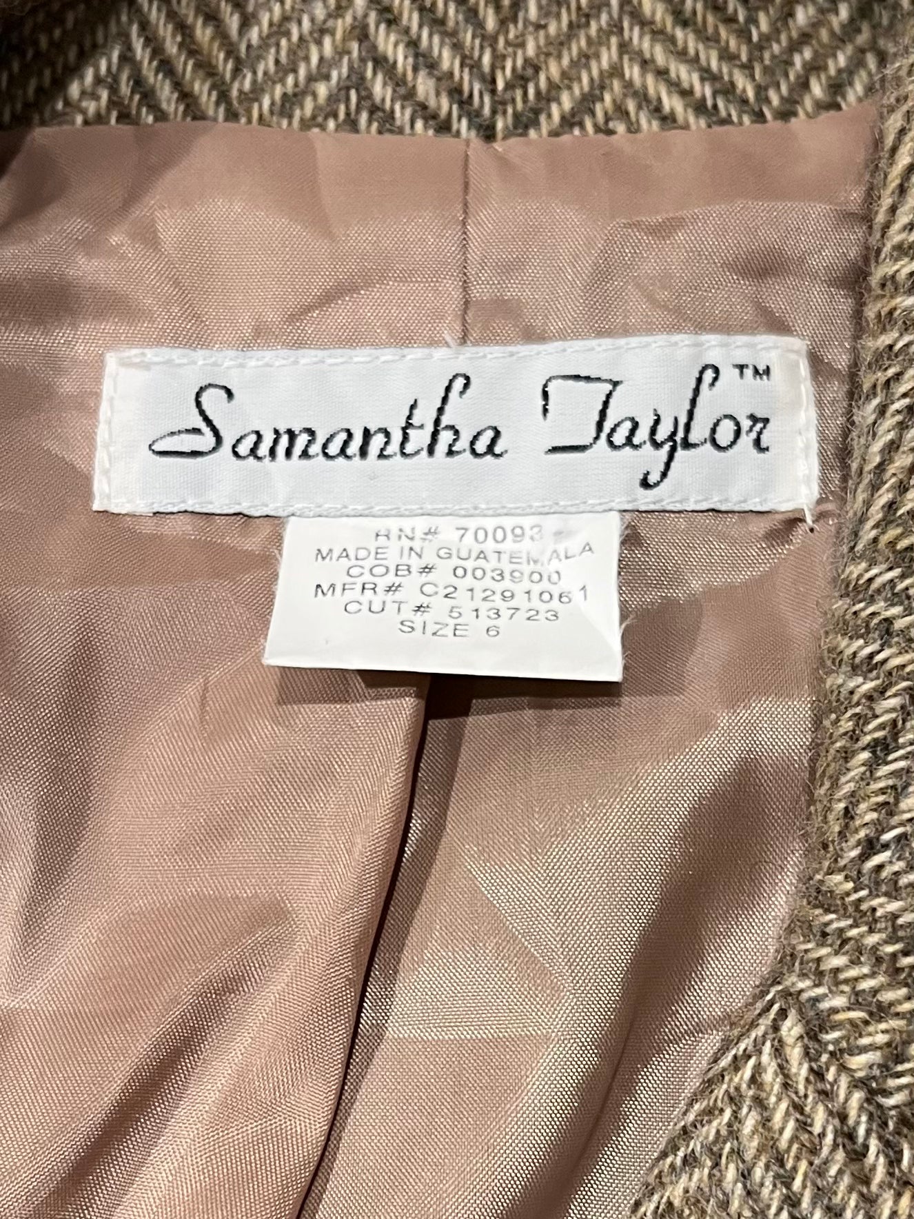 Y2K 'Samantha Taylor' Beige Herringbone Wool Blazer Jacket / 6