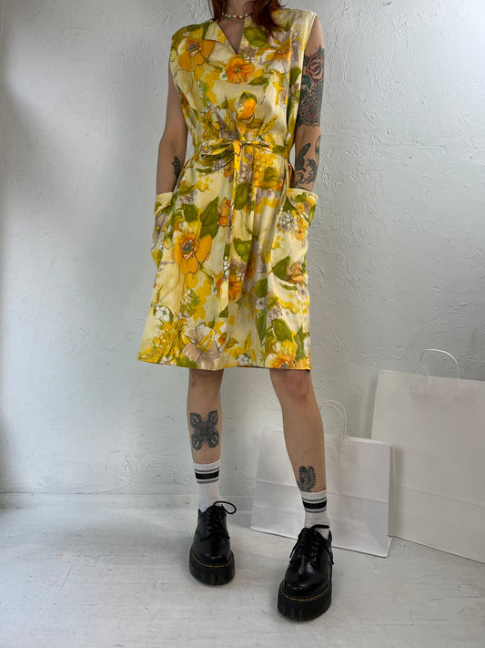 70s Retro Yellow floral Shift Dress