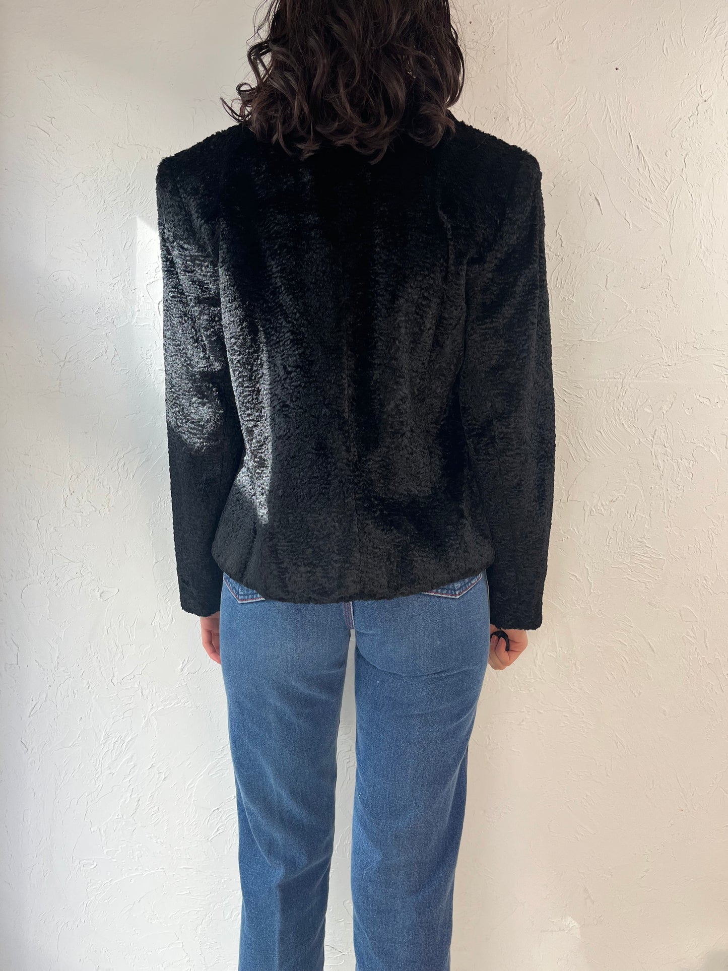 80s Faux Fur Cropped Jacket / Small
