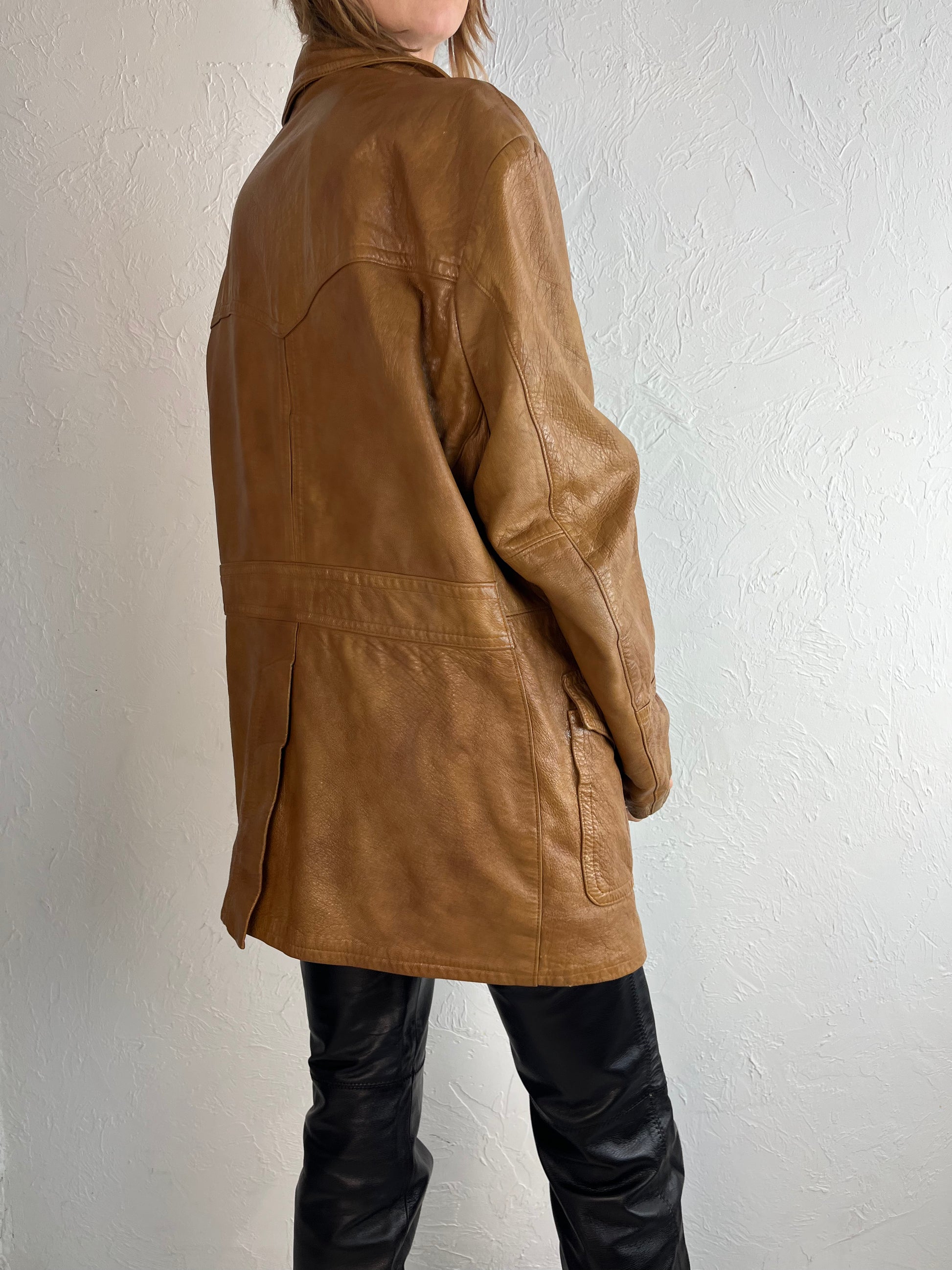 Vintage Leather long coat / Brown袖丈56cm