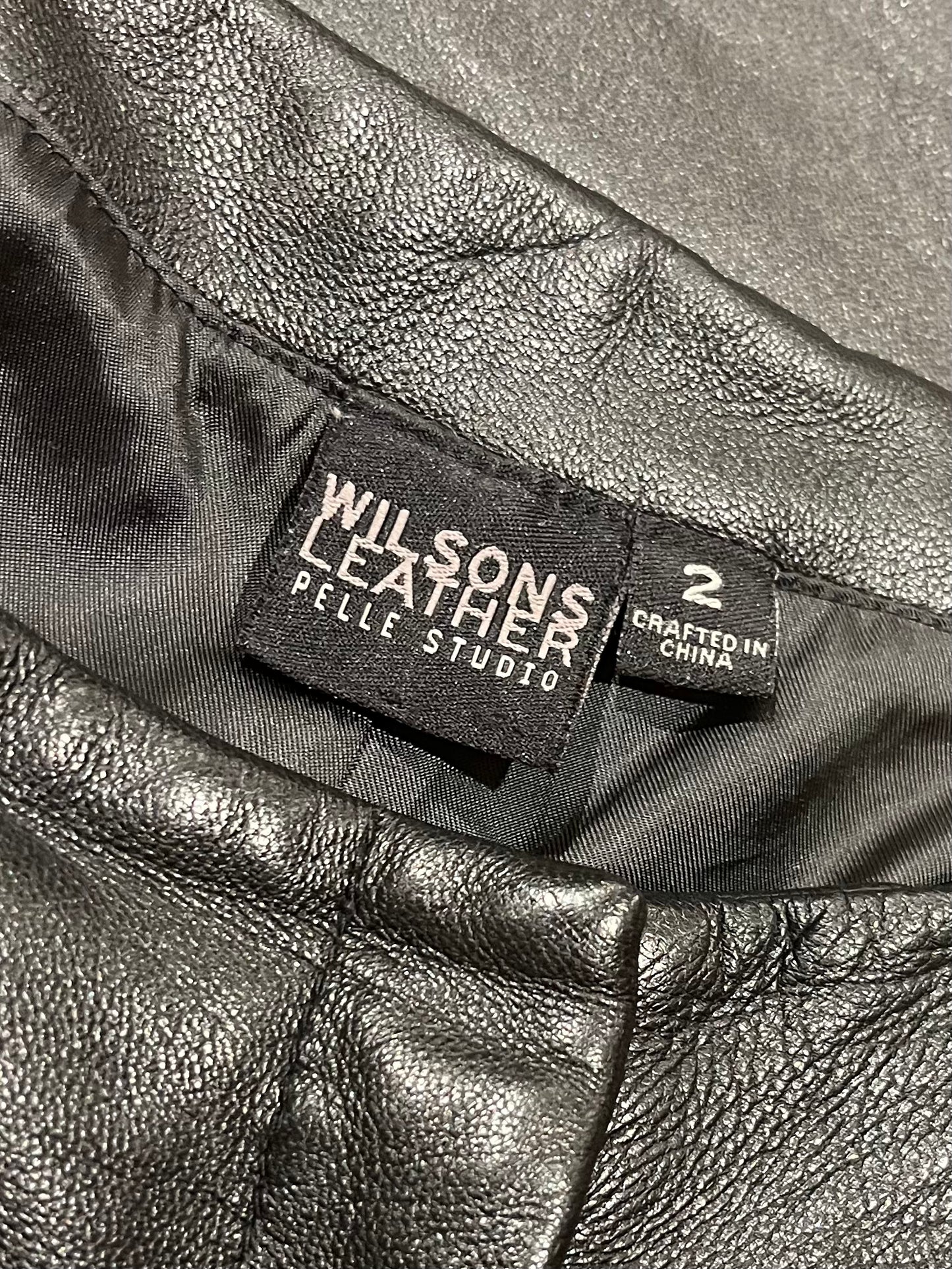 Y2k 'Wilsons Leather' Black Leather Low Rise Flare Pants / 2