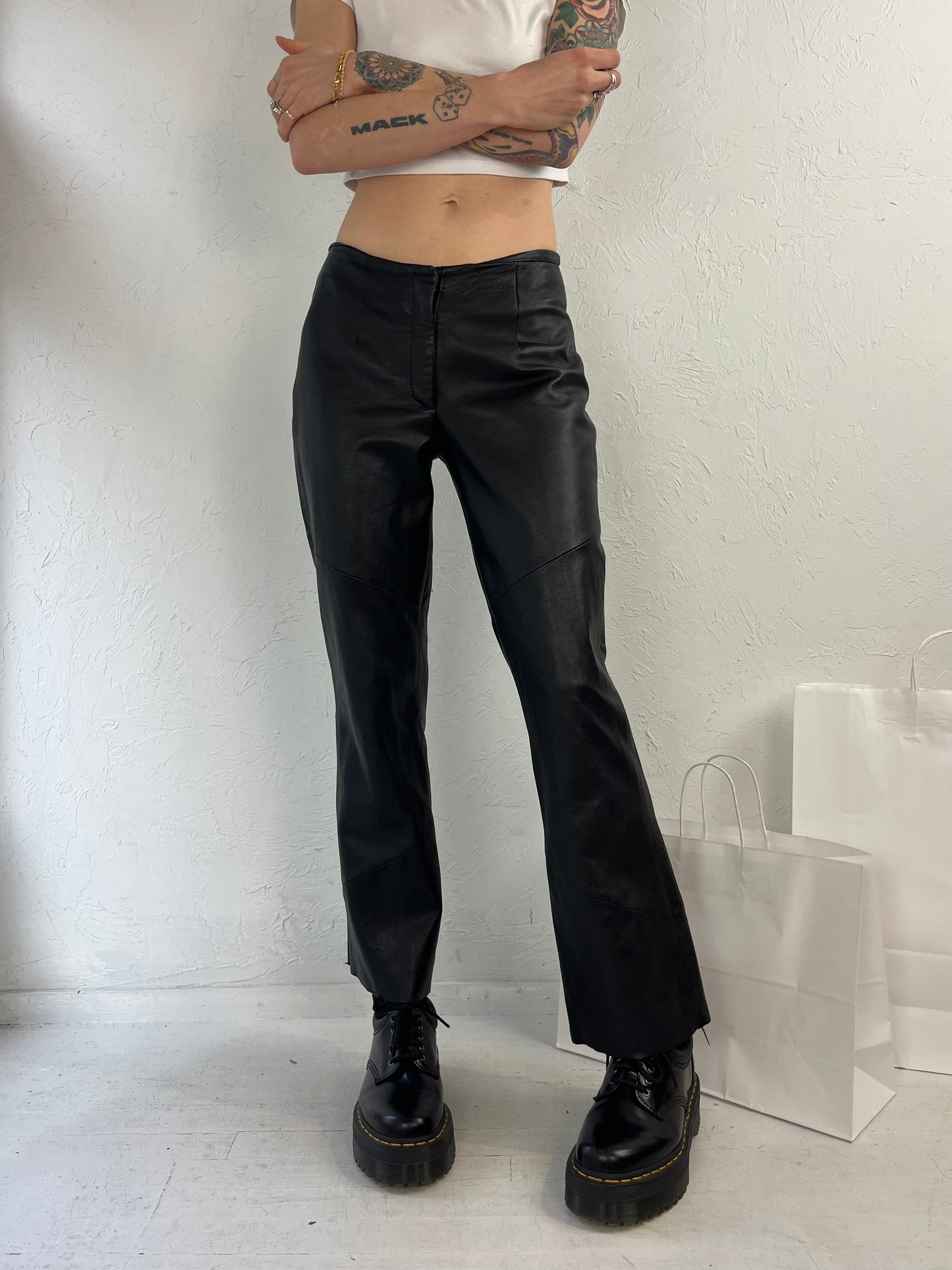 Y2k 'Wilsons Leather' Black Leather Low Rise Flare Pants / 2
