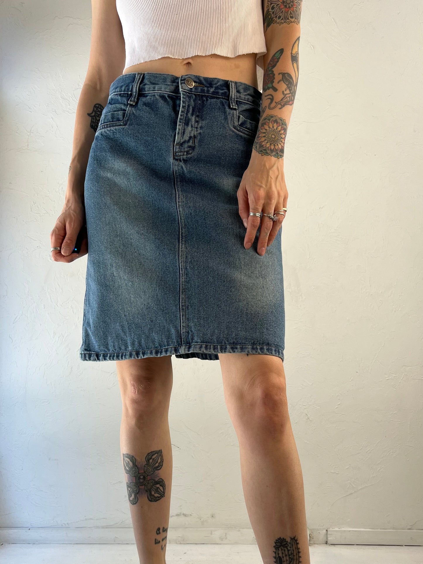 90s 'Jeans' Denim Pencil Skirt / Small