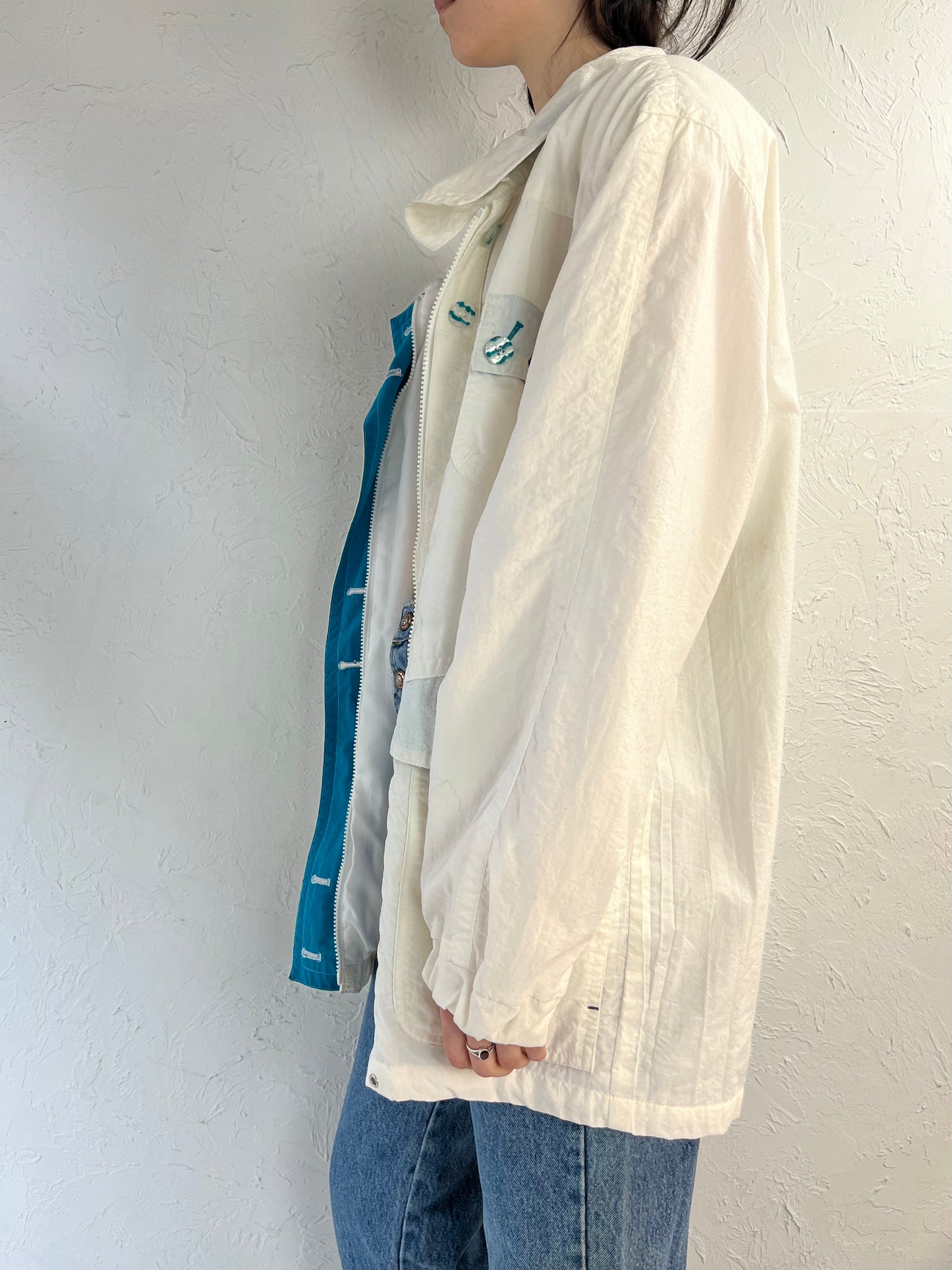 90s 'London Fog' White Nylon Sport Jacket / Medium