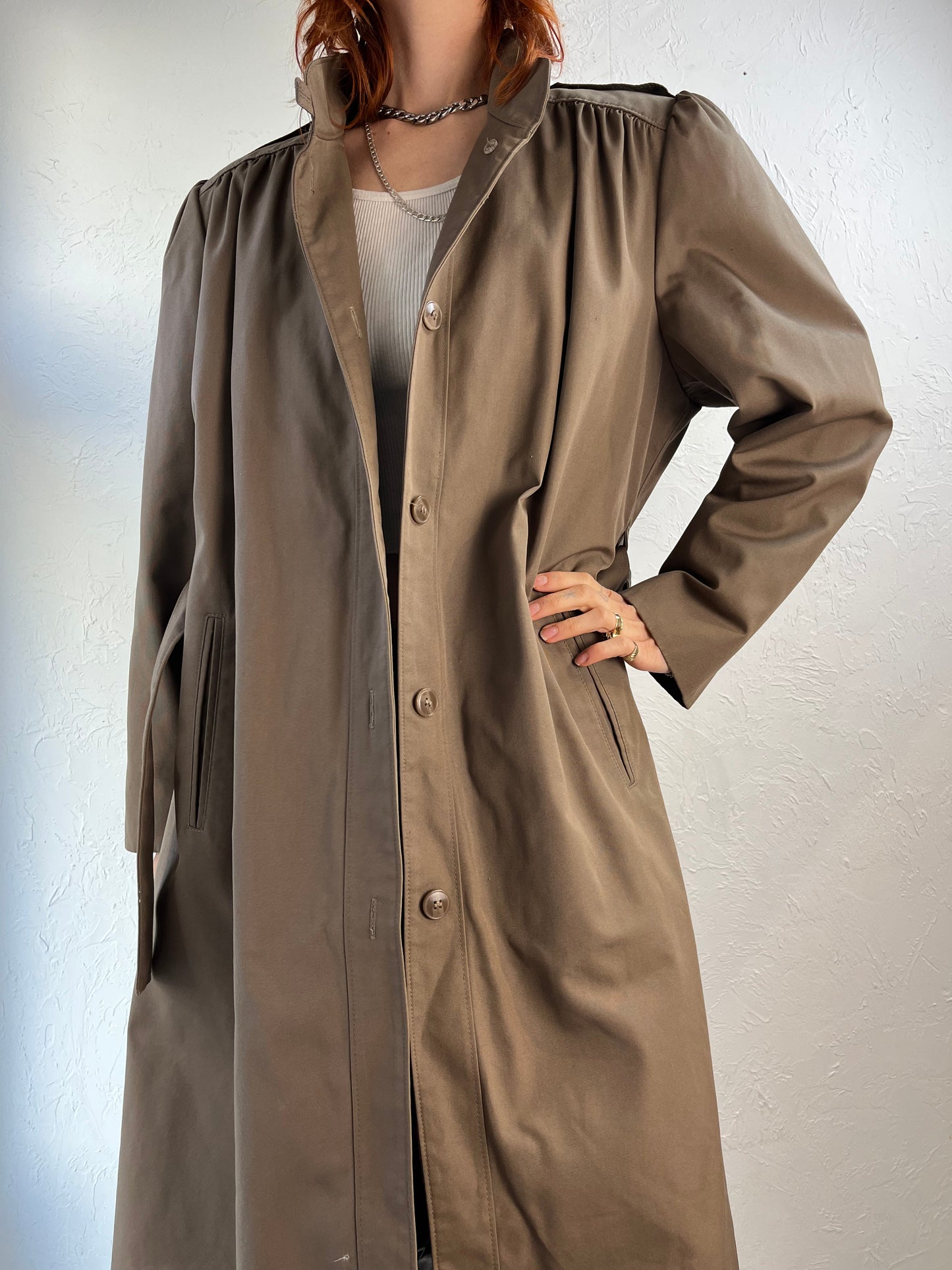 80s 90s 'London Towne' Faux Fur Lined Classic Trench Coat / Large