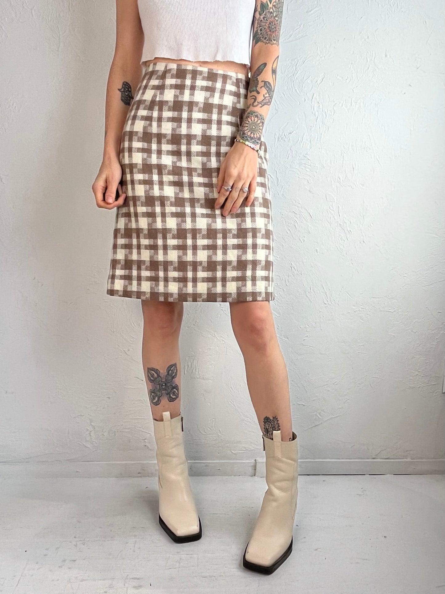 90s 'New Moon' Brown Plaid Mini Skirt / Small