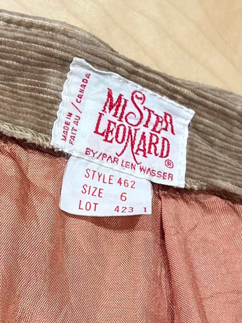 70s 'Mister Leonard' Beige Corduroy Midi Skirt / Small