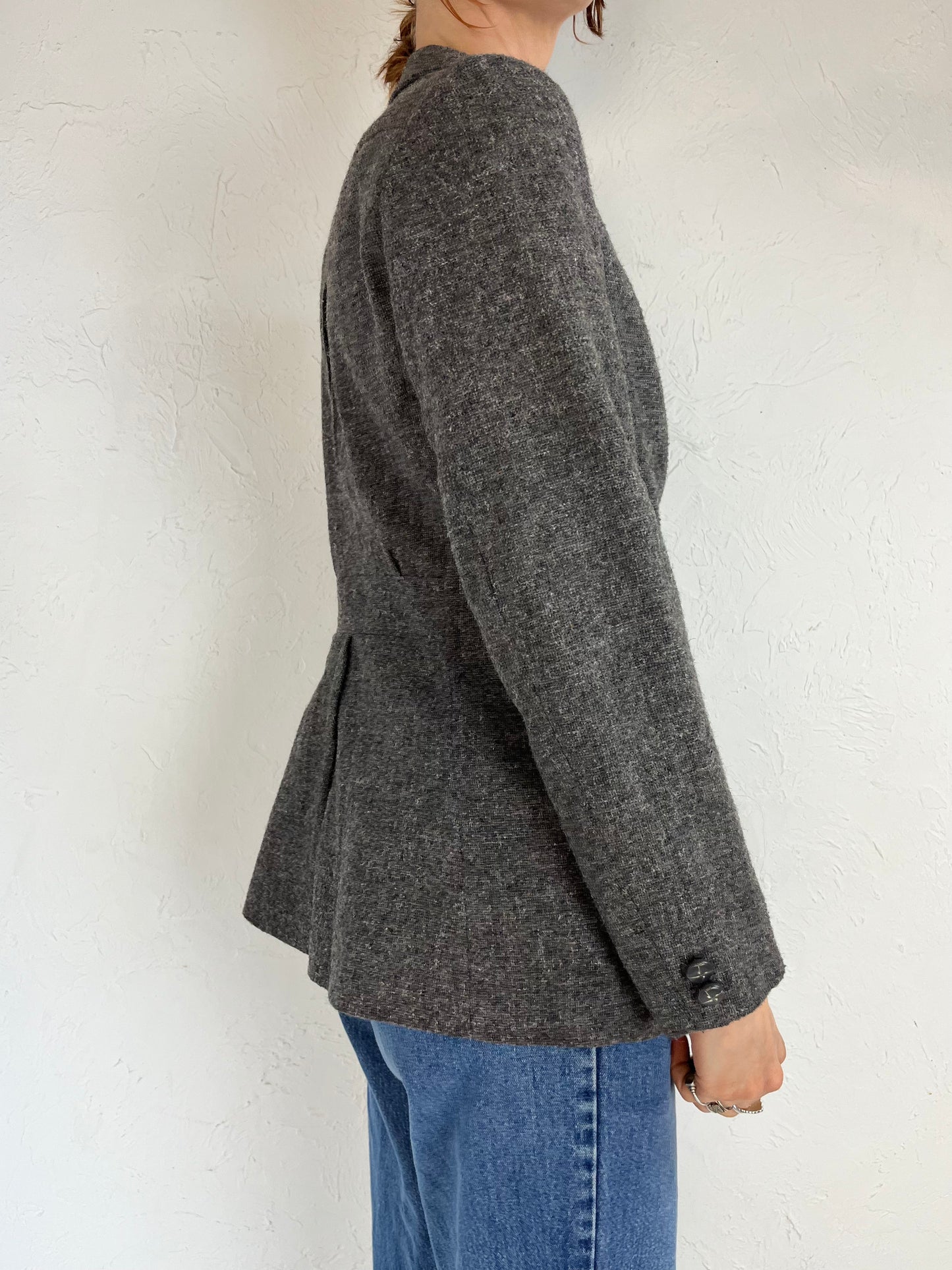 90s 'Rickis' Gray Wool Fitted Blazer Jacket / Small