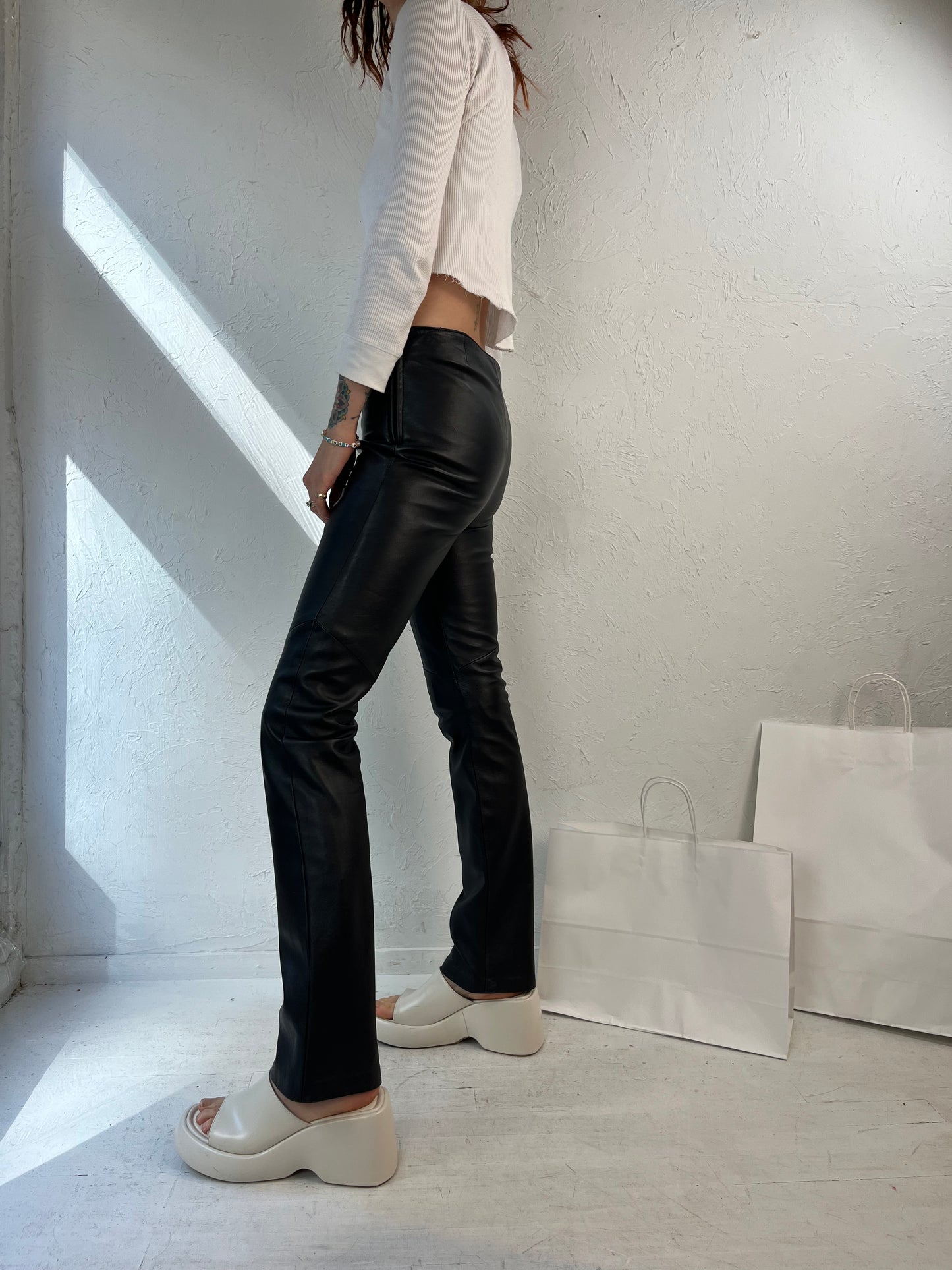 90s 'Danier' Black Leather Pants / Small