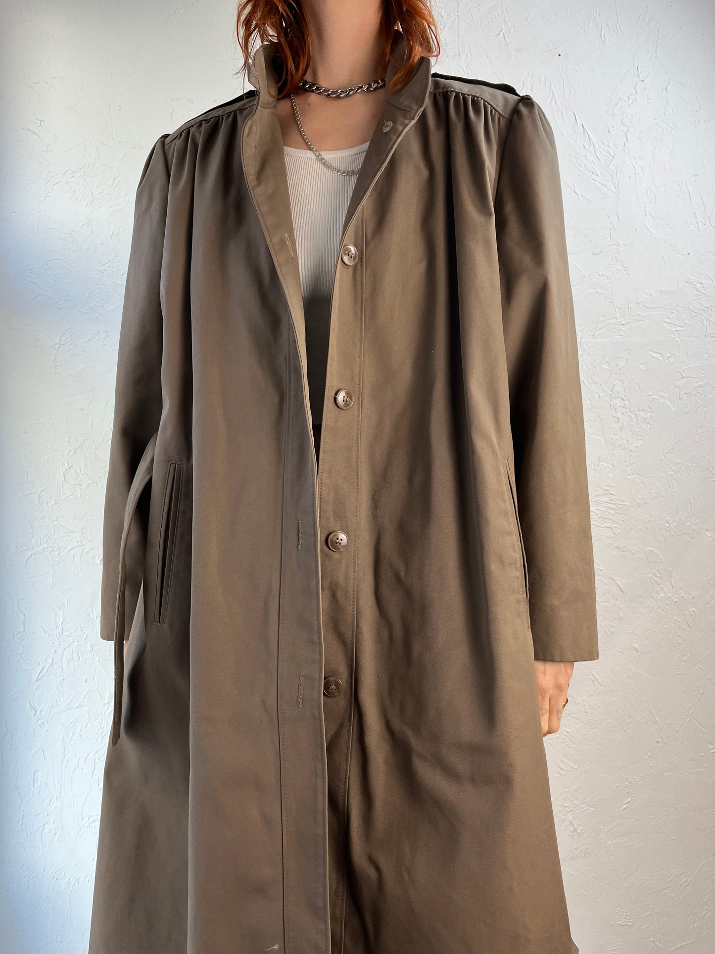 80s 90s 'London Towne' Faux Fur Lined Classic Trench Coat / Large