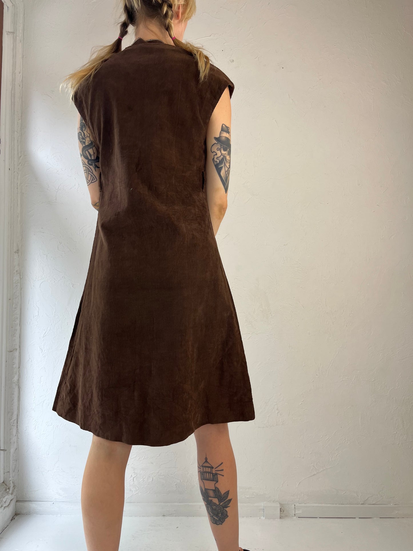 90s Brown Corduroy Sleeveless Dress / Small - Medium