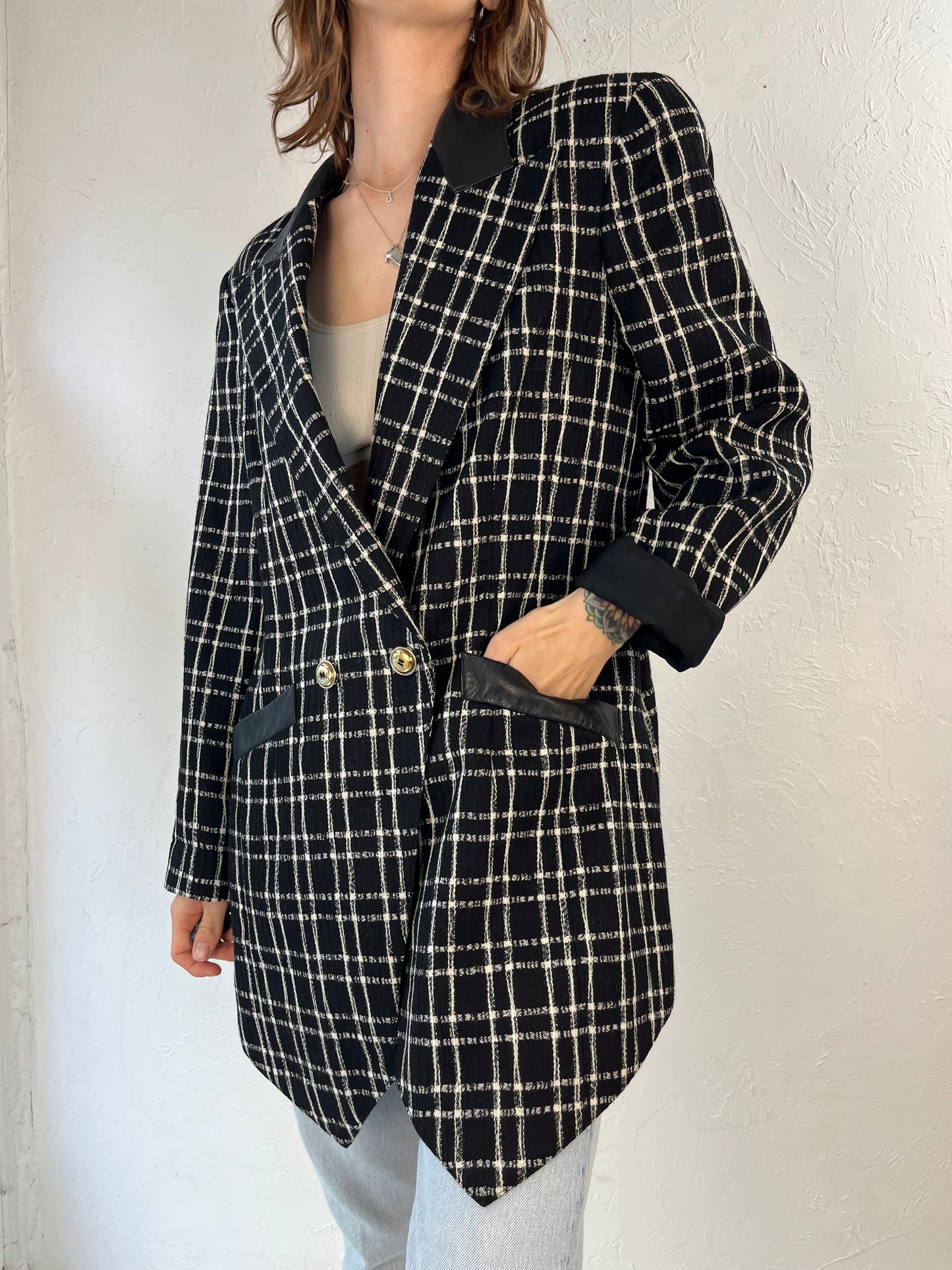 90s 'Simon Chang' Wool Oversized Check Blazer Jacket / Large