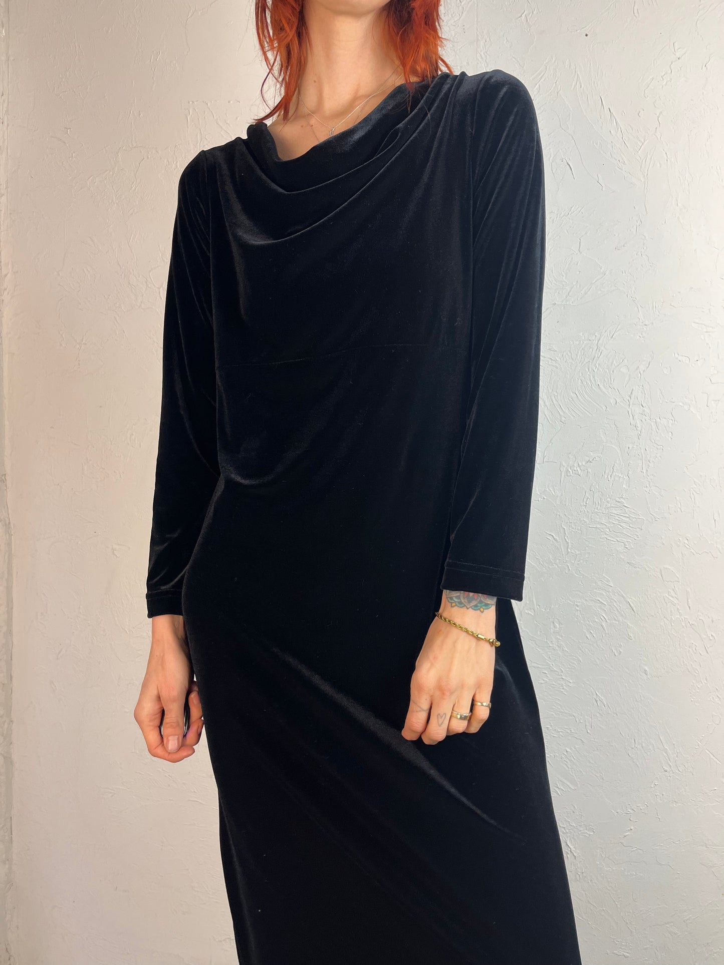 90s 'Kathie Lee' Black Velvet Long Sleeve Dress / Small