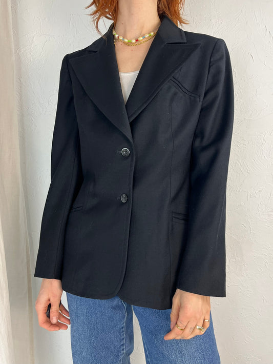 70s 'Vernon' Union Made Black Wool Blazer Jacket / Small