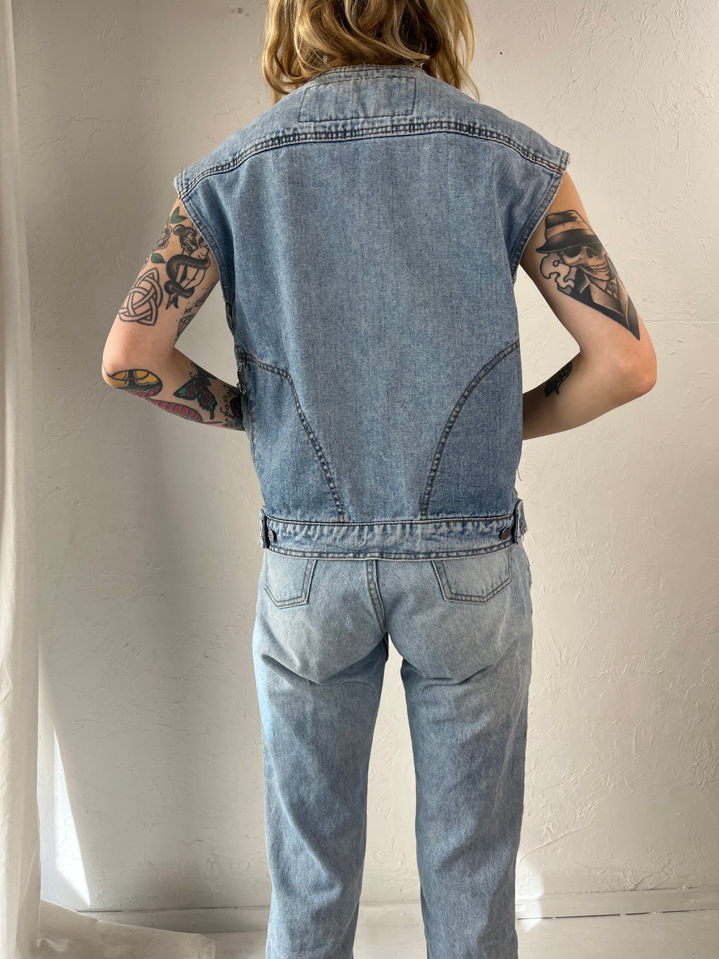 90s 'Harley Davidson' Zip Up Denim Vest / Small