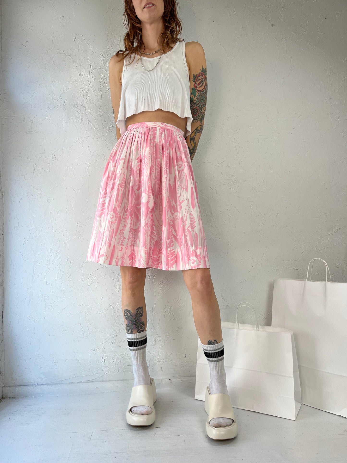 70s Union Made Pink Pleated Mini Skirt / XS