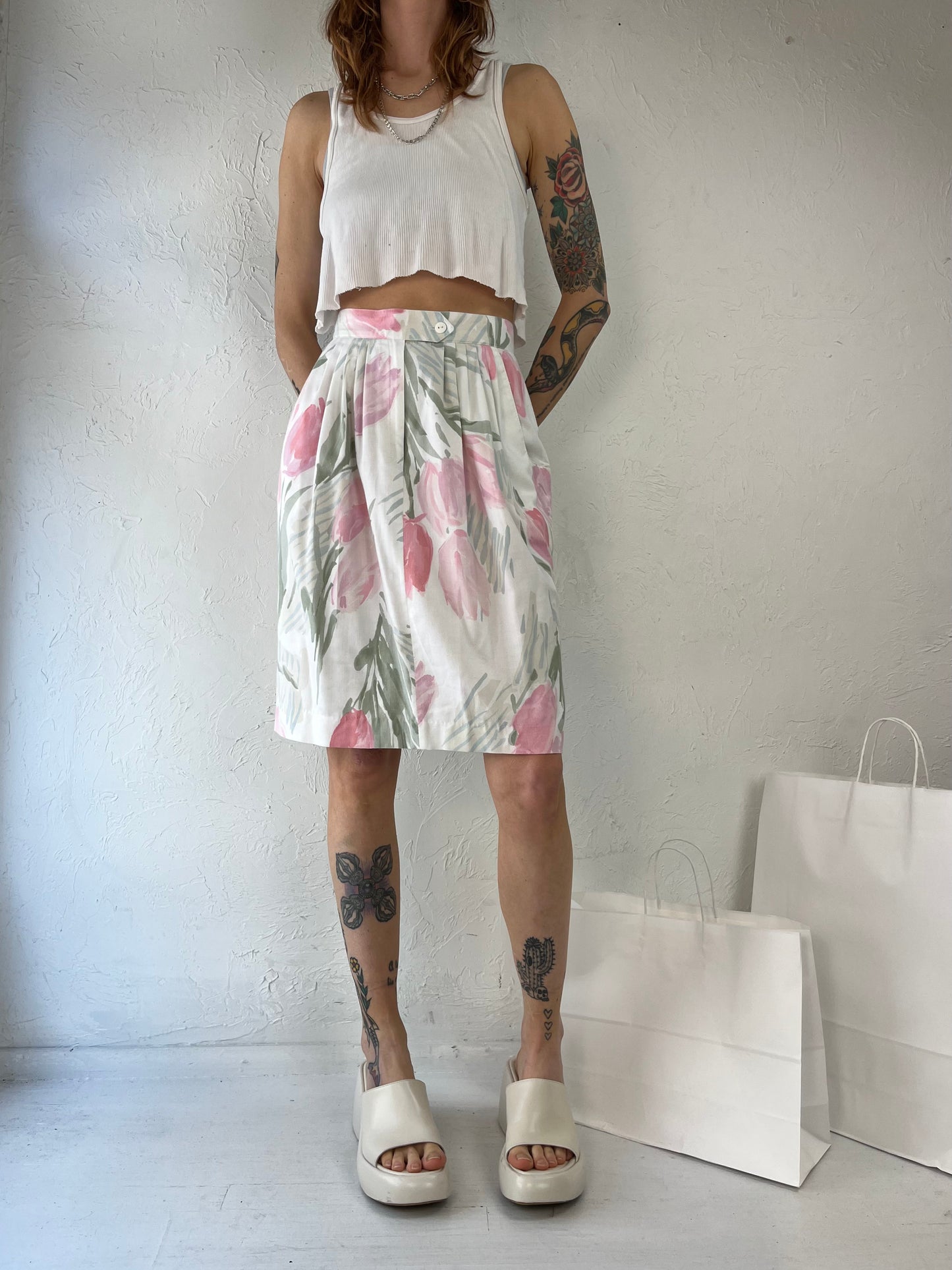 70s 'Mister Leonard' Pastel Floral Midi Skirt / Small