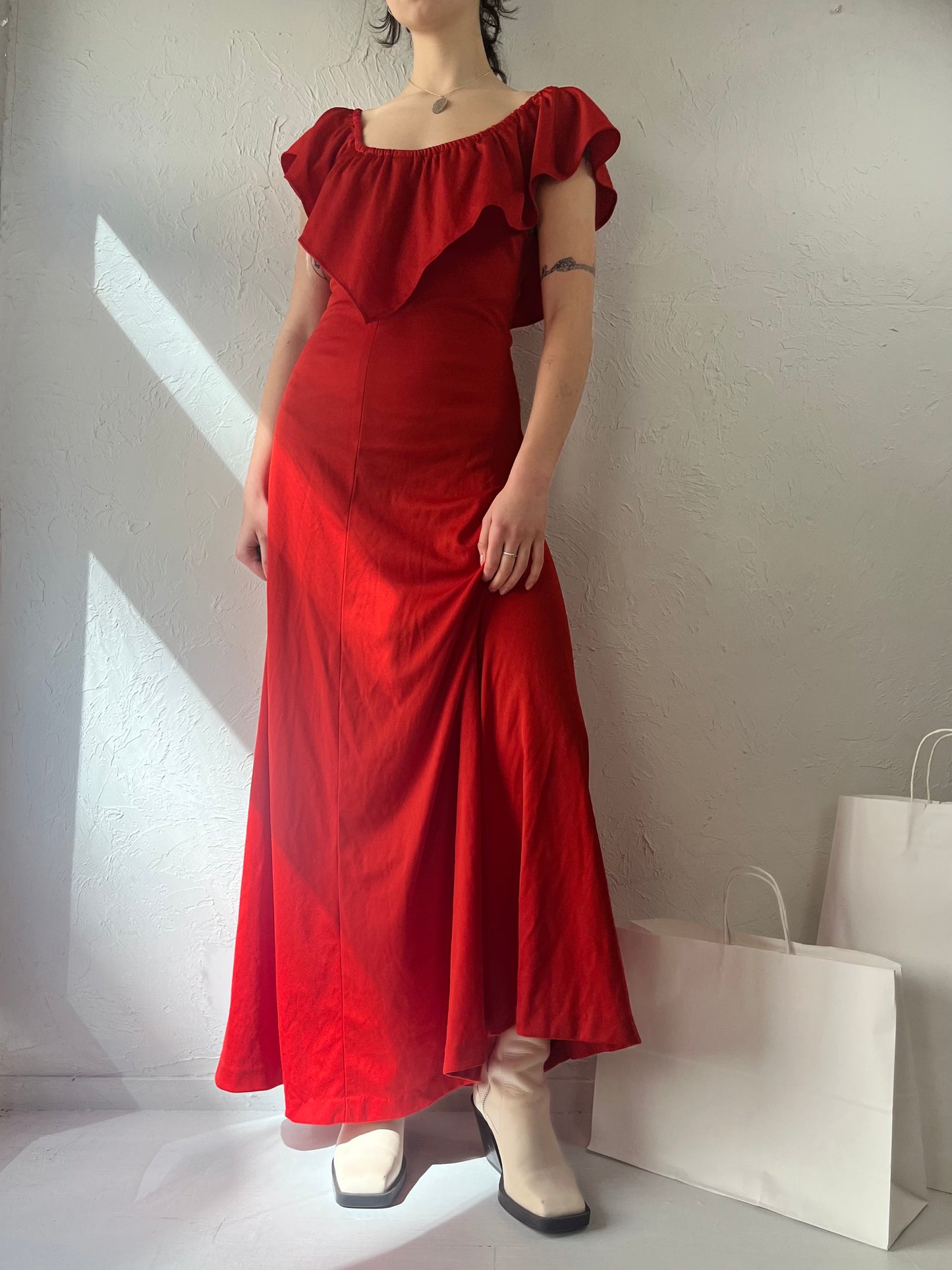 70s Red Flamanco Dress / Small