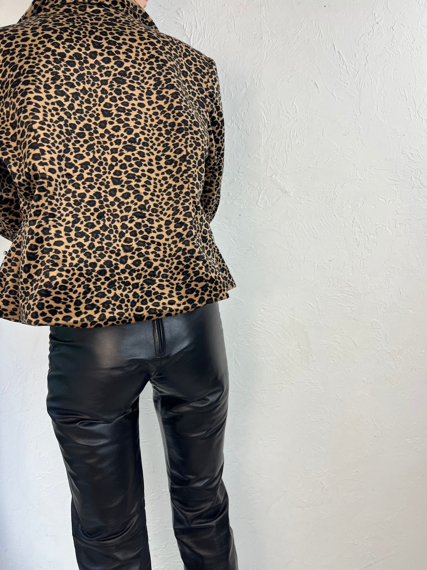 90s 'Laura' Leopard Print Velour Jacket / Small